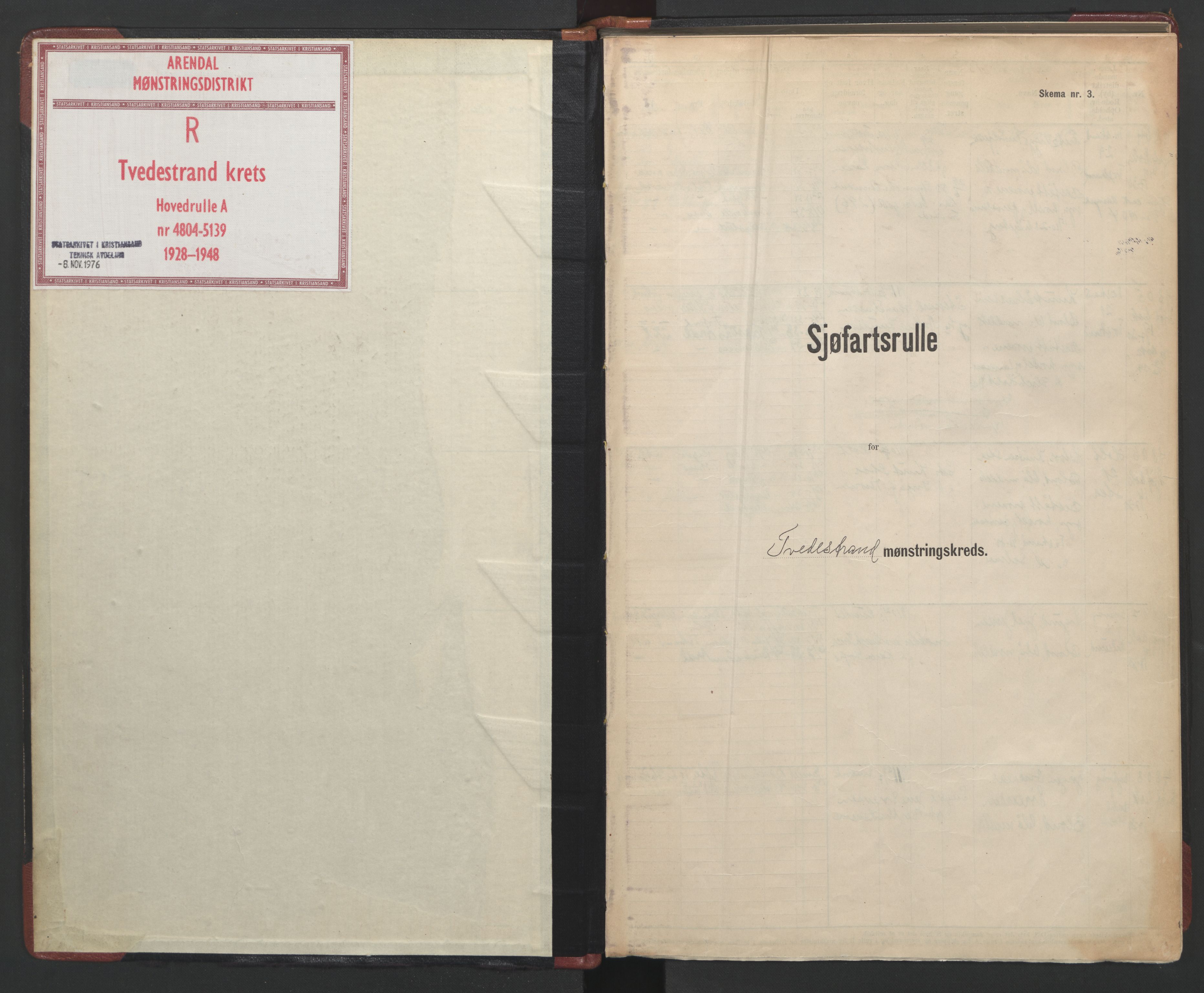 Tvedestrand mønstringskrets, SAK/2031-0011/F/Fb/L0008: Hovedrulle A nr 4804-5139, R-9, 1928-1948, p. 2