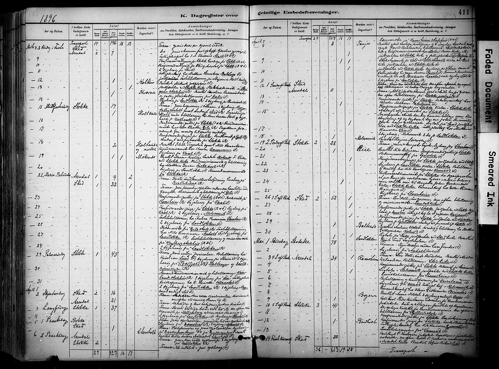 Stokke kirkebøker, AV/SAKO-A-320/F/Fa/L0010: Parish register (official) no. I 10, 1884-1903, p. 411