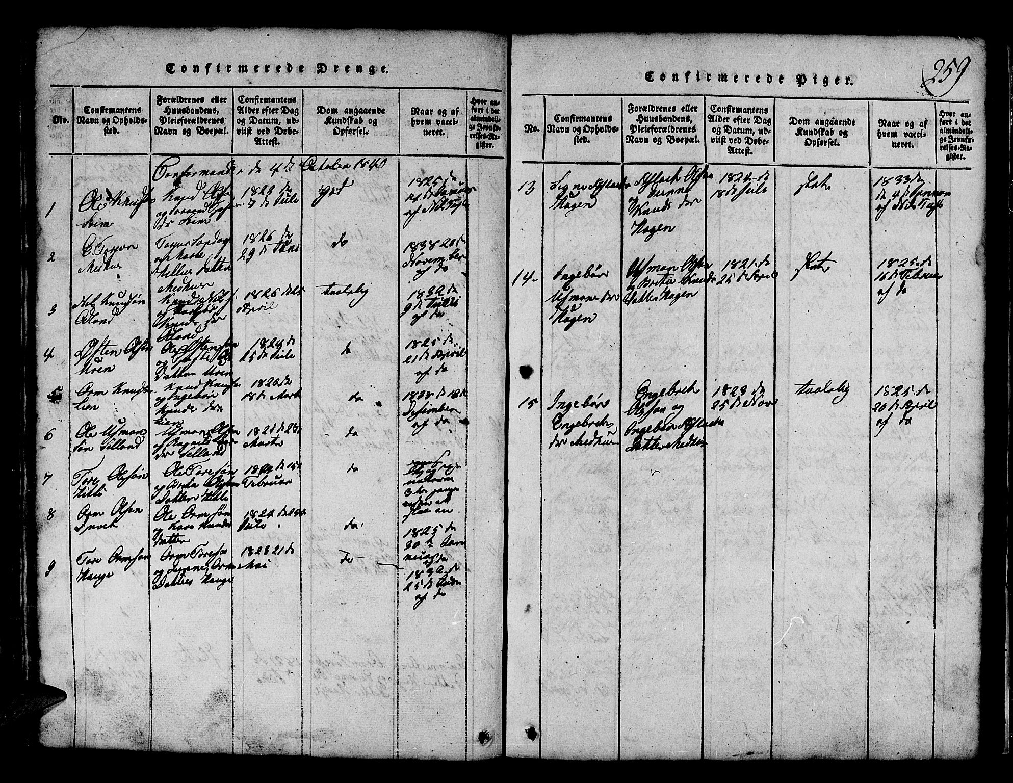 Røldal sokneprestembete, SAB/A-100247: Parish register (copy) no. A 1, 1817-1860, p. 259