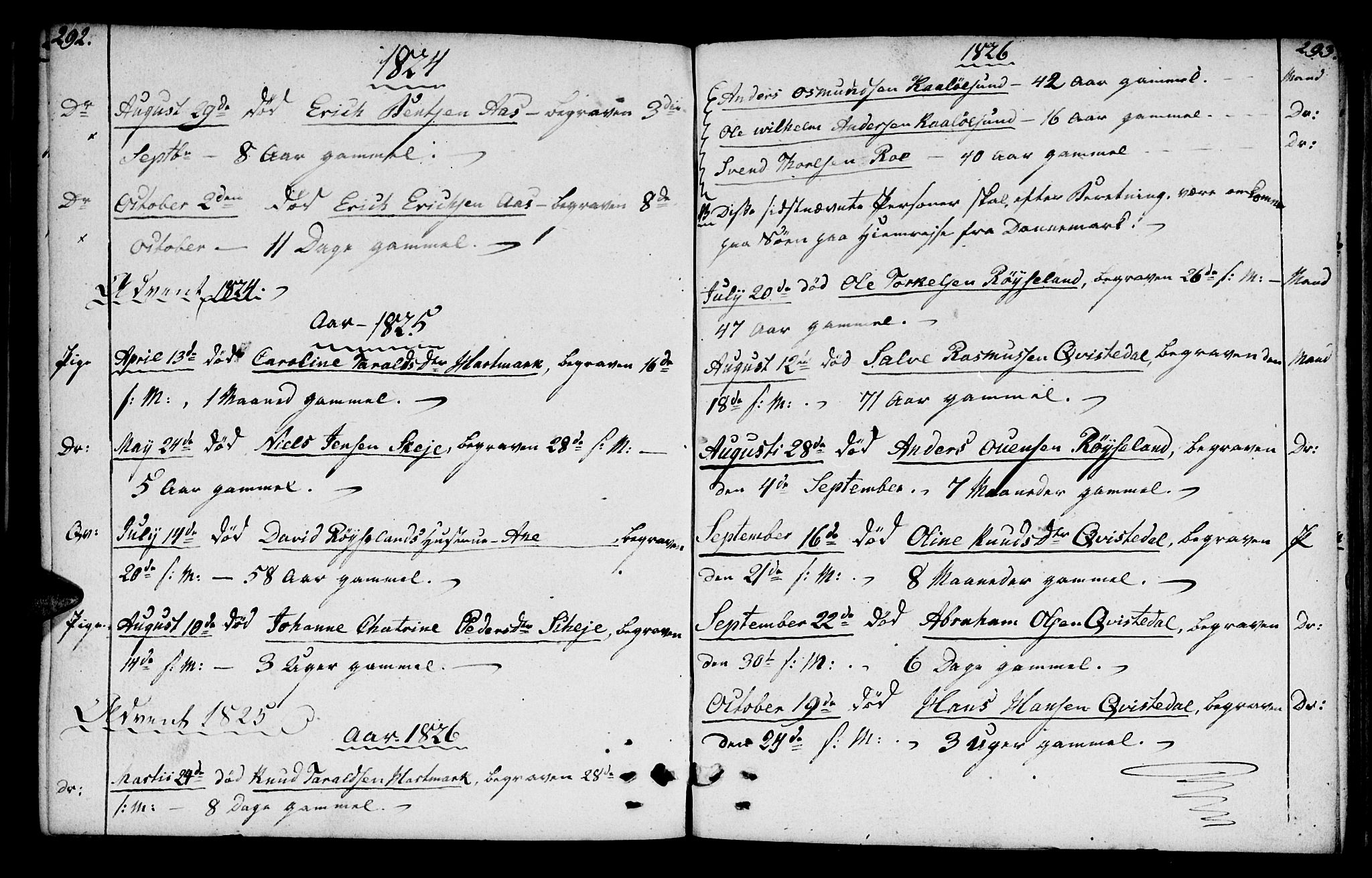 Mandal sokneprestkontor, SAK/1111-0030/F/Fb/Fbb/L0001: Parish register (copy) no. B 1, 1802-1846, p. 292-293
