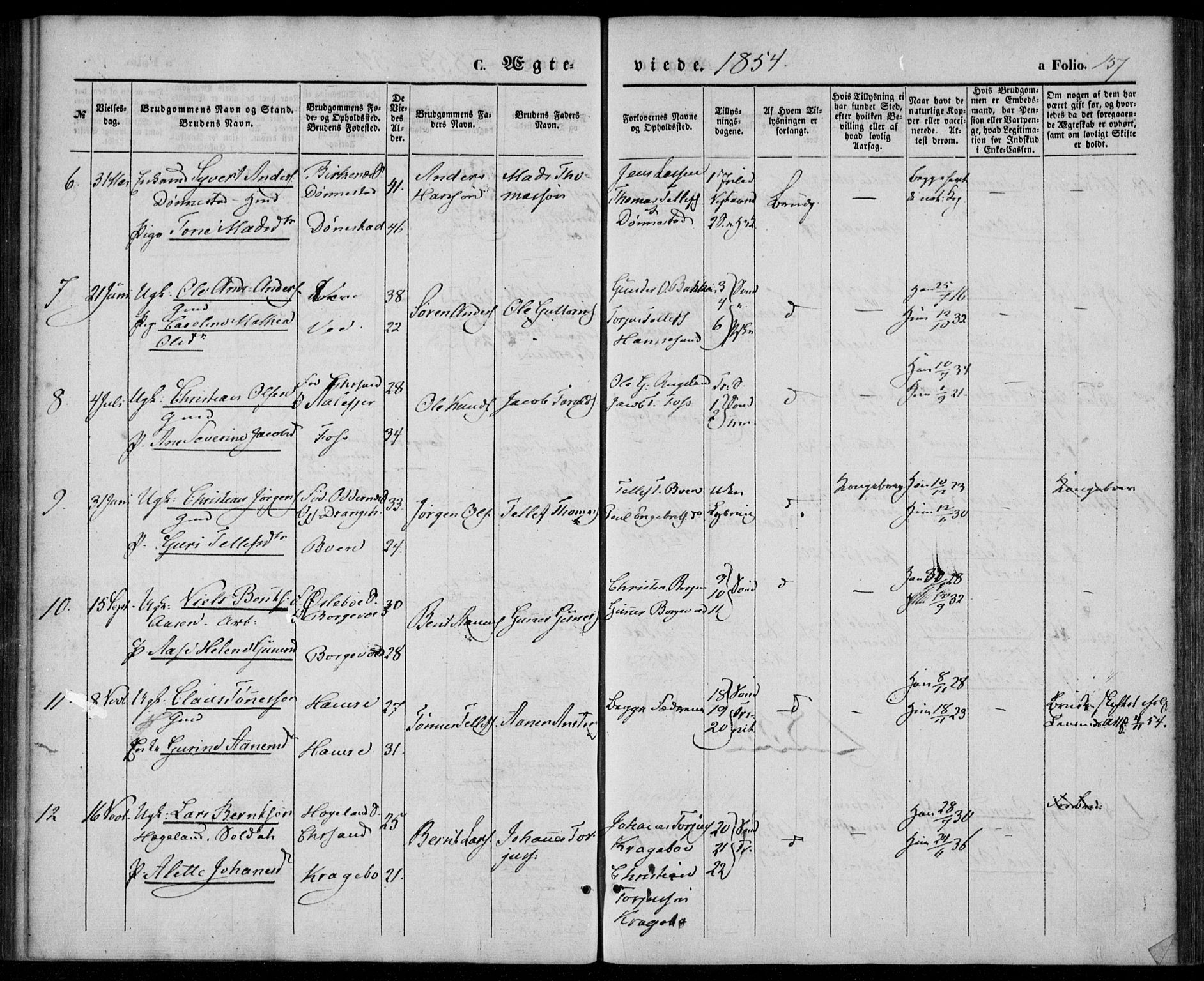 Tveit sokneprestkontor, AV/SAK-1111-0043/F/Fa/L0005: Parish register (official) no. A 5, 1853-1871, p. 157