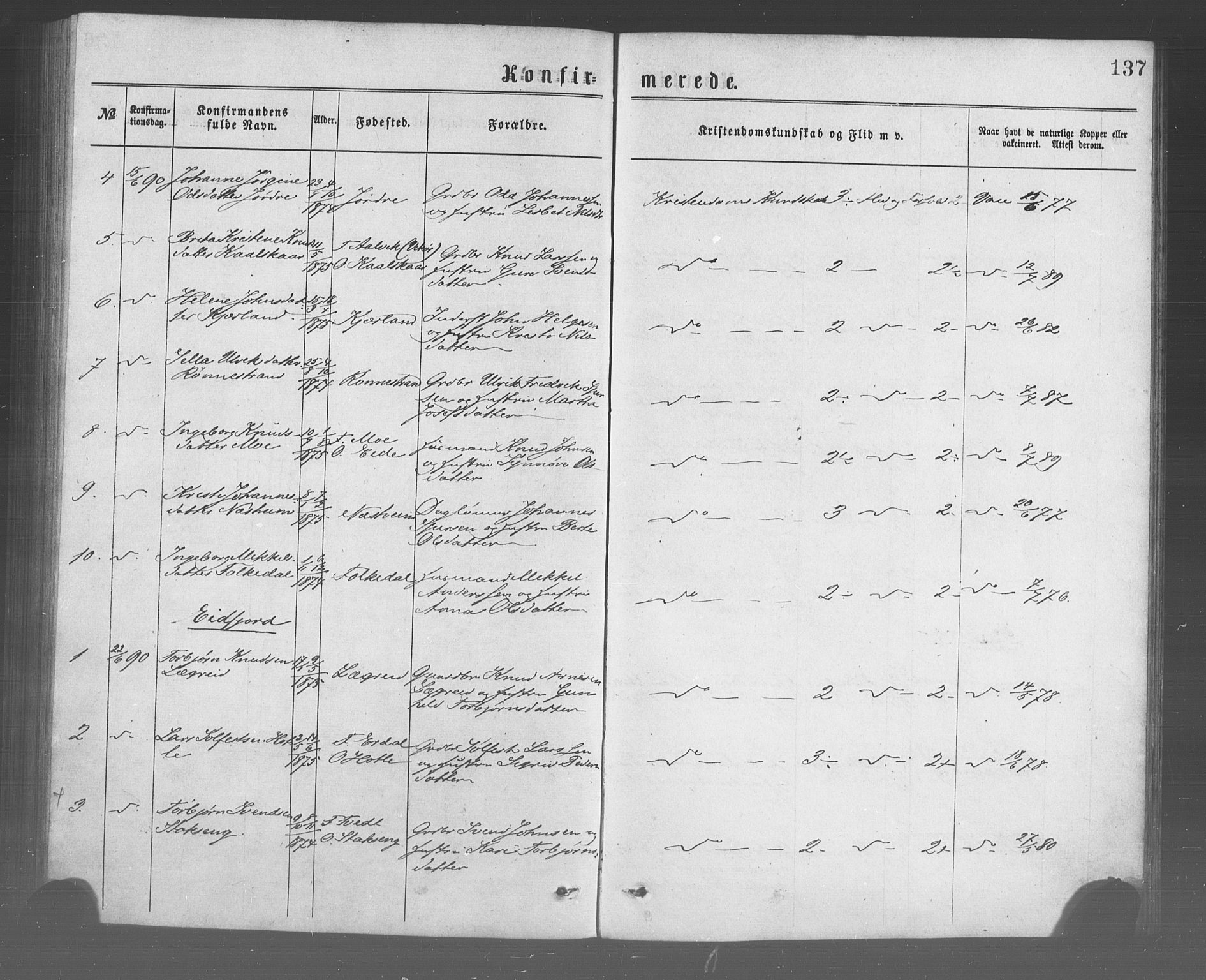 Ulvik sokneprestembete, SAB/A-78801/H/Haa: Parish register (official) no. A 17, 1873-1891, p. 137