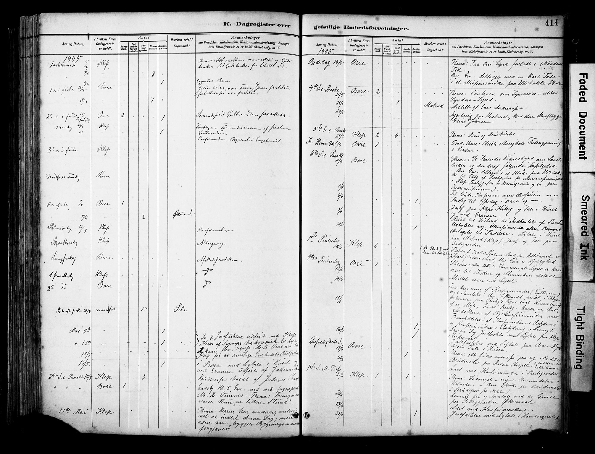 Klepp sokneprestkontor, AV/SAST-A-101803/001/3/30BA/L0009: Parish register (official) no. A 7, 1886-1915, p. 414