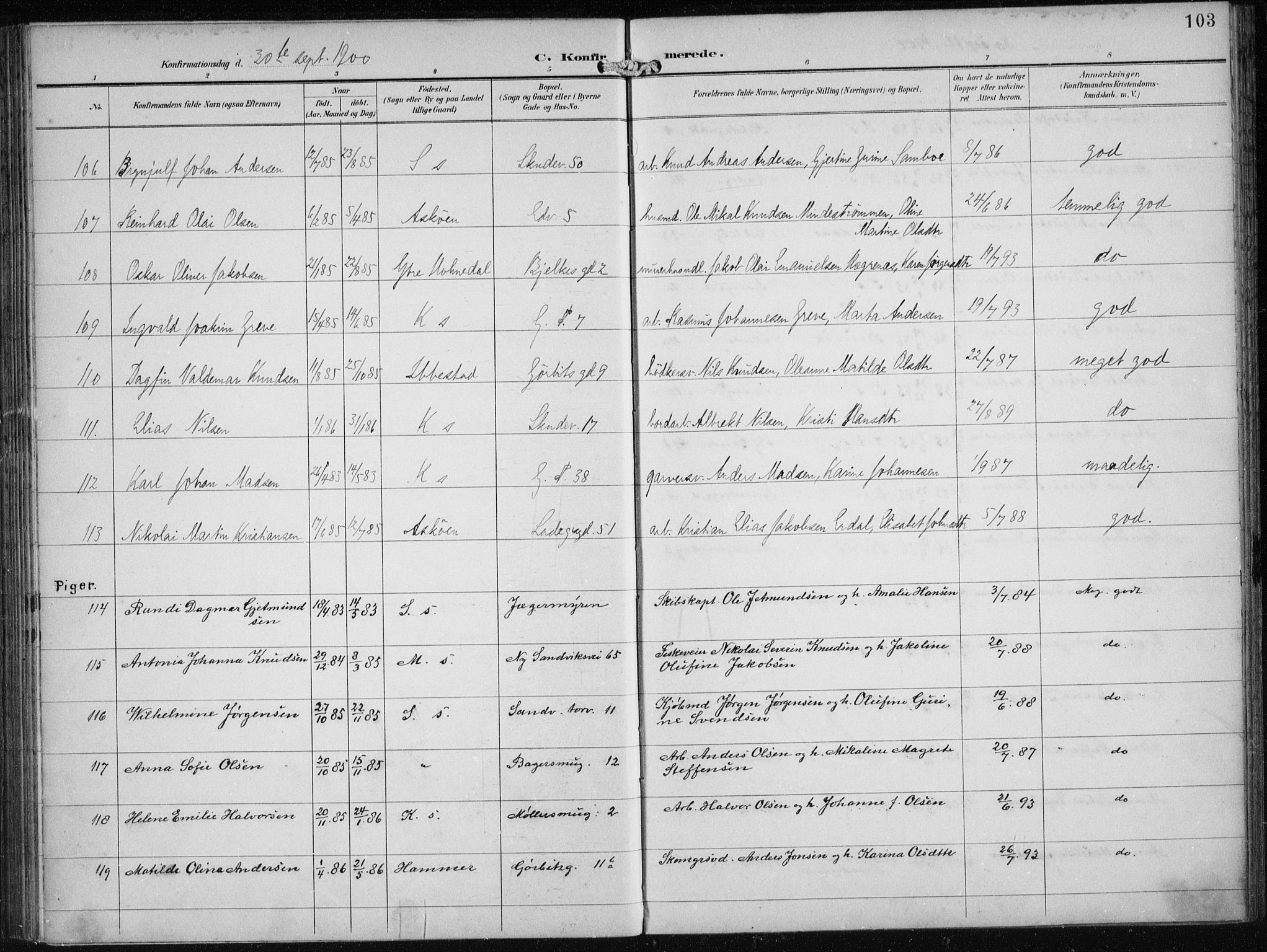 Sandviken Sokneprestembete, AV/SAB-A-77601/H/Ha/L0010: Parish register (official) no. C 1, 1895-1905, p. 103