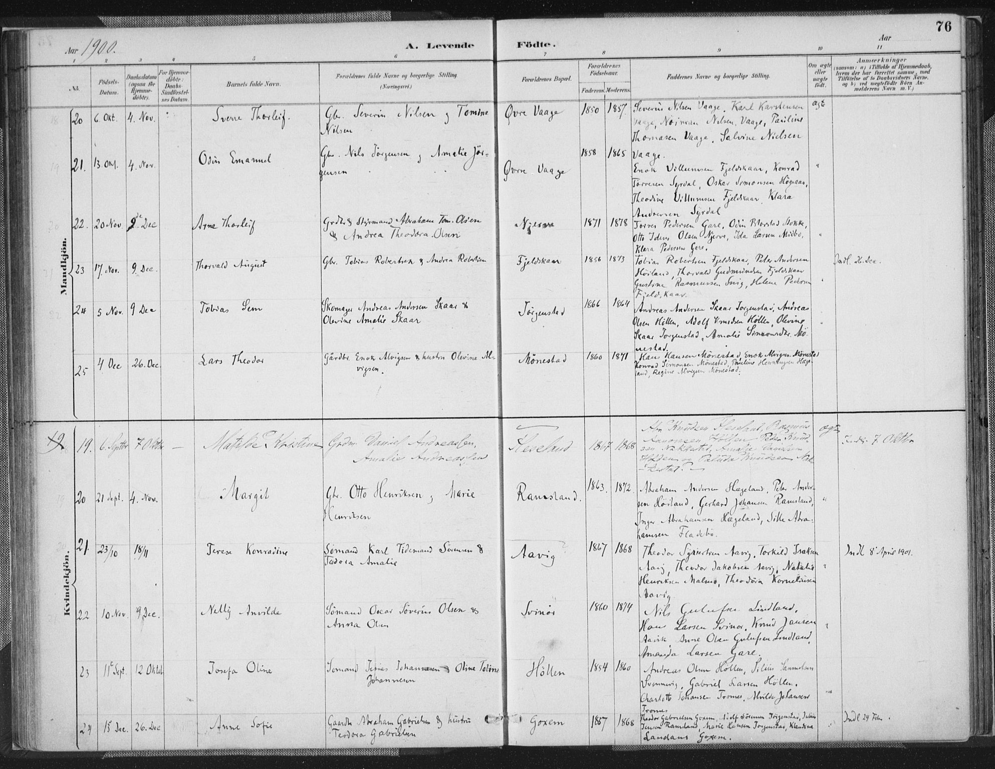 Sør-Audnedal sokneprestkontor, AV/SAK-1111-0039/F/Fa/Faa/L0004: Parish register (official) no. A 4, 1884-1909, p. 76