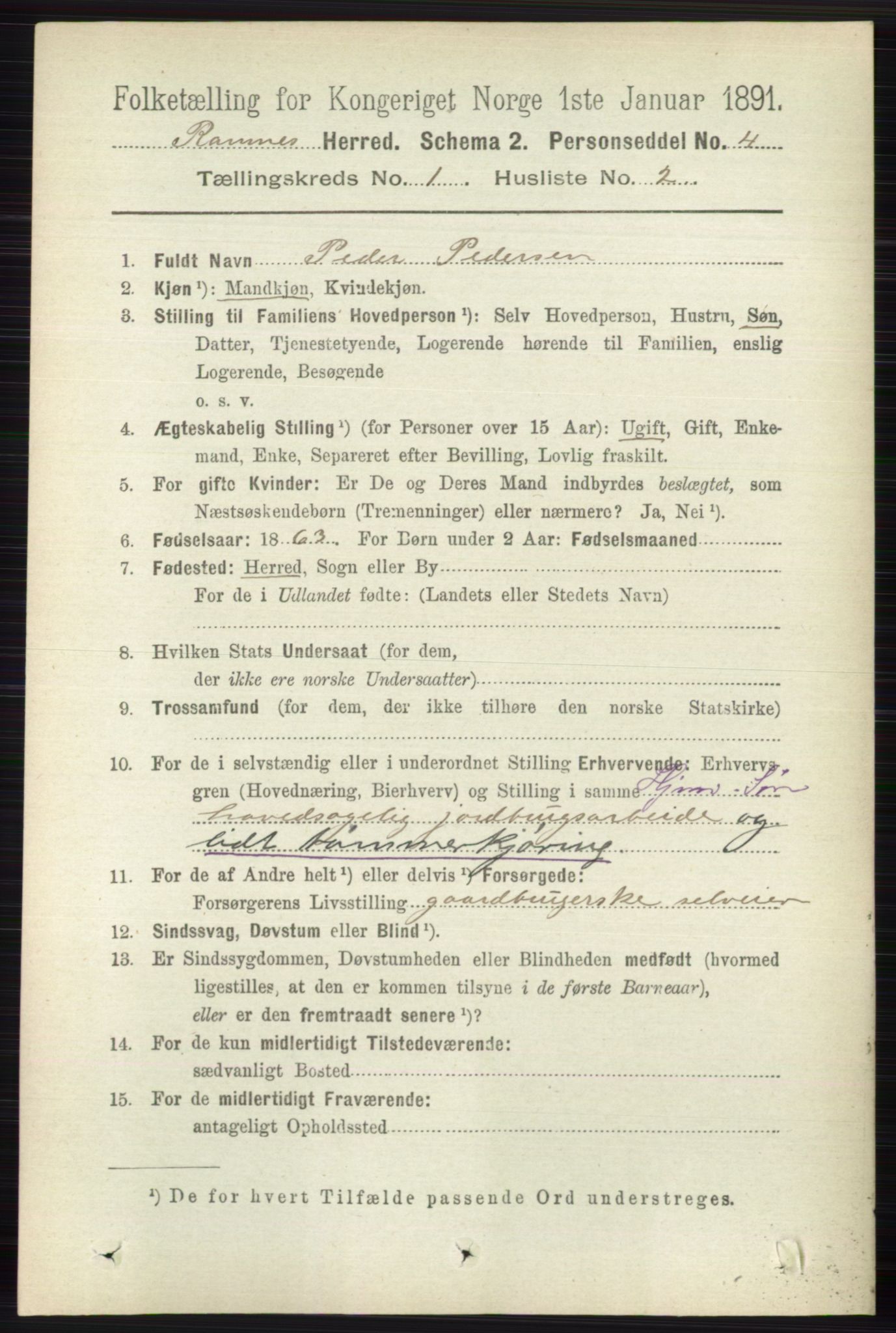 RA, 1891 census for 0718 Ramnes, 1891, p. 110