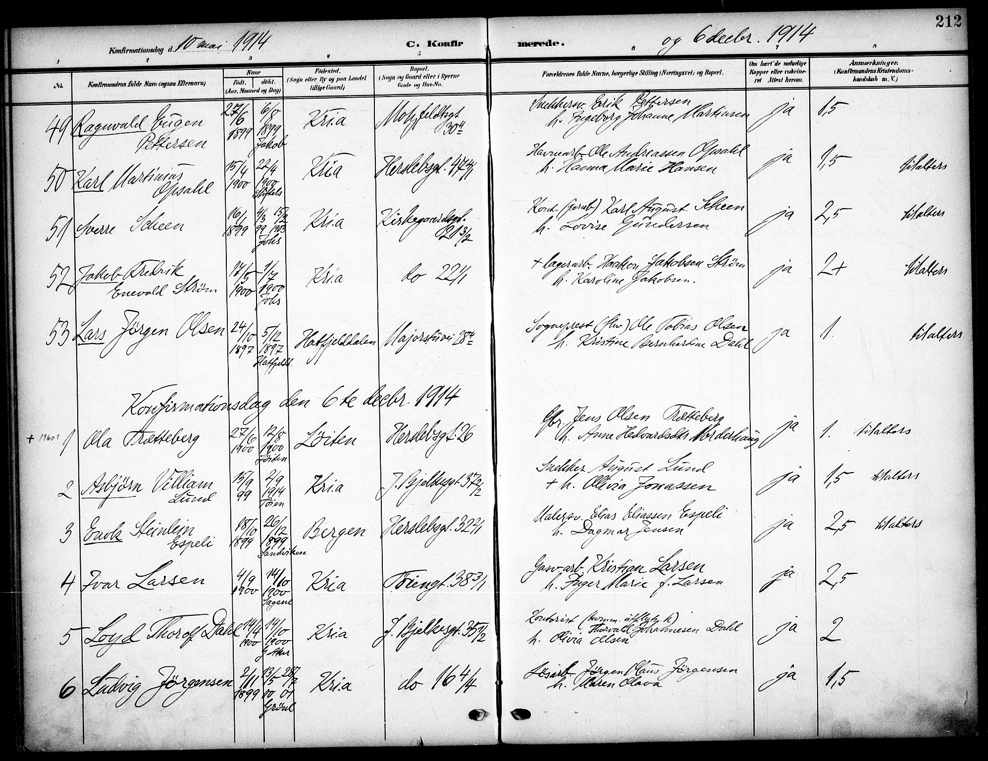 Tøyen prestekontor Kirkebøker, SAO/A-10167a/F/Fa/L0001: Parish register (official) no. 1, 1907-1916, p. 212