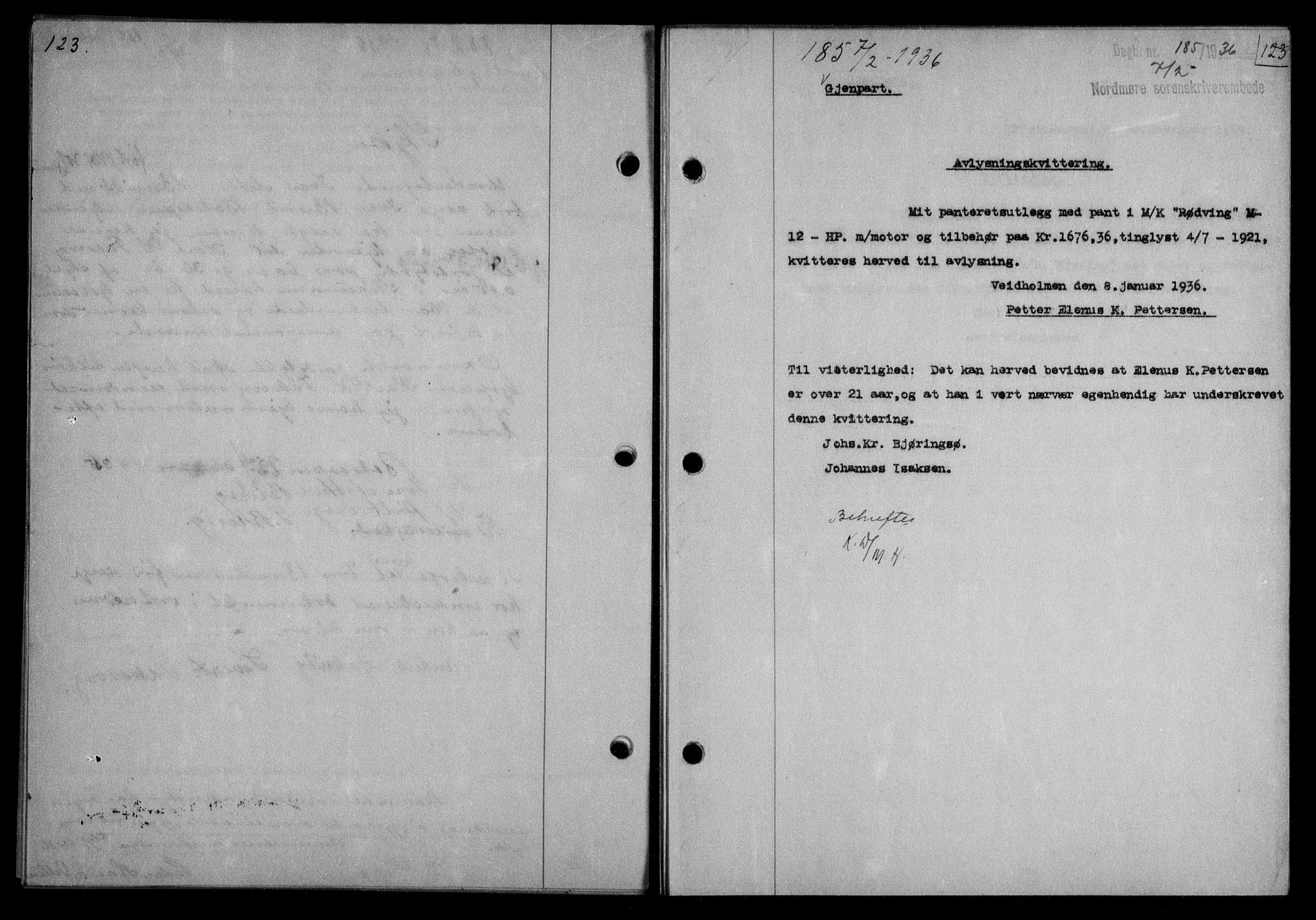 Nordmøre sorenskriveri, AV/SAT-A-4132/1/2/2Ca/L0087: Mortgage book no. 77, 1935-1936, Deed date: 07.02.1936