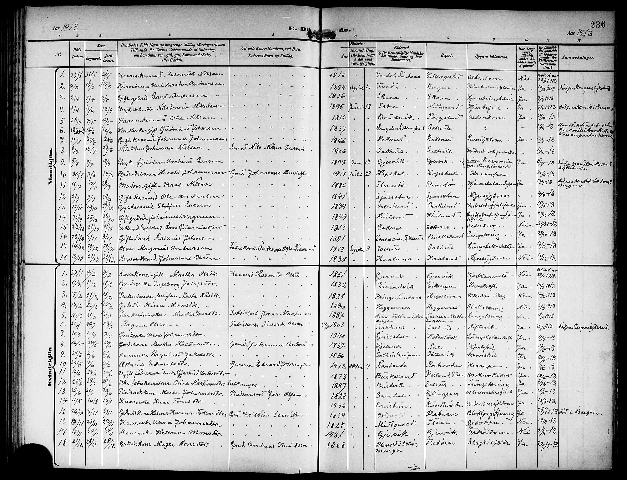Hamre sokneprestembete, SAB/A-75501/H/Ha/Hab: Parish register (copy) no. B 4, 1898-1919, p. 236