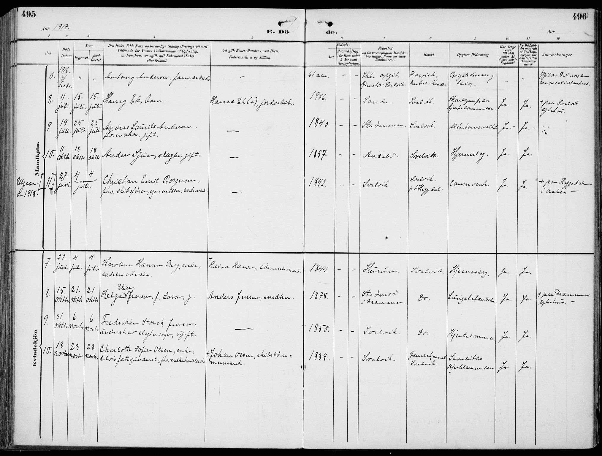 Strømm kirkebøker, AV/SAKO-A-322/F/Fb/L0002: Parish register (official) no. II 2, 1900-1919, p. 495-496