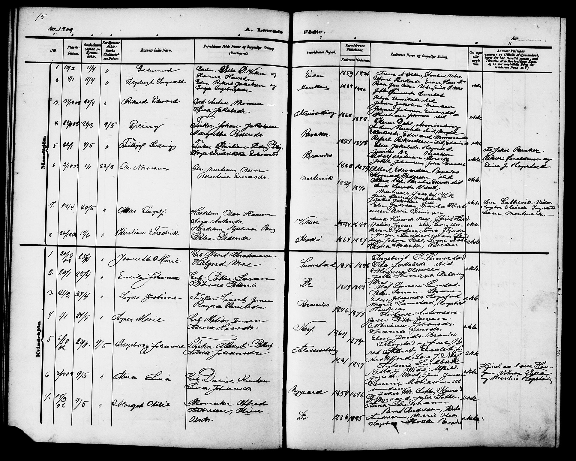 Ministerialprotokoller, klokkerbøker og fødselsregistre - Sør-Trøndelag, SAT/A-1456/657/L0717: Parish register (copy) no. 657C04, 1904-1923, p. 15