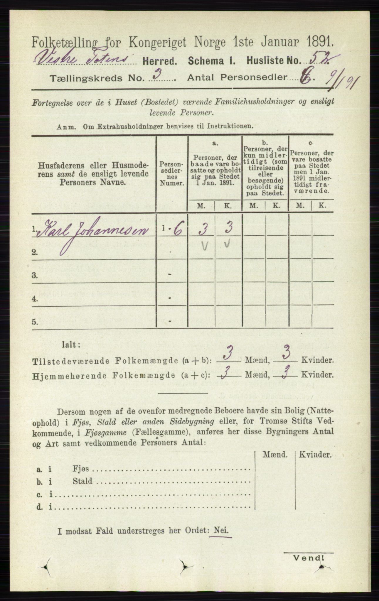 RA, 1891 census for 0529 Vestre Toten, 1891, p. 1916