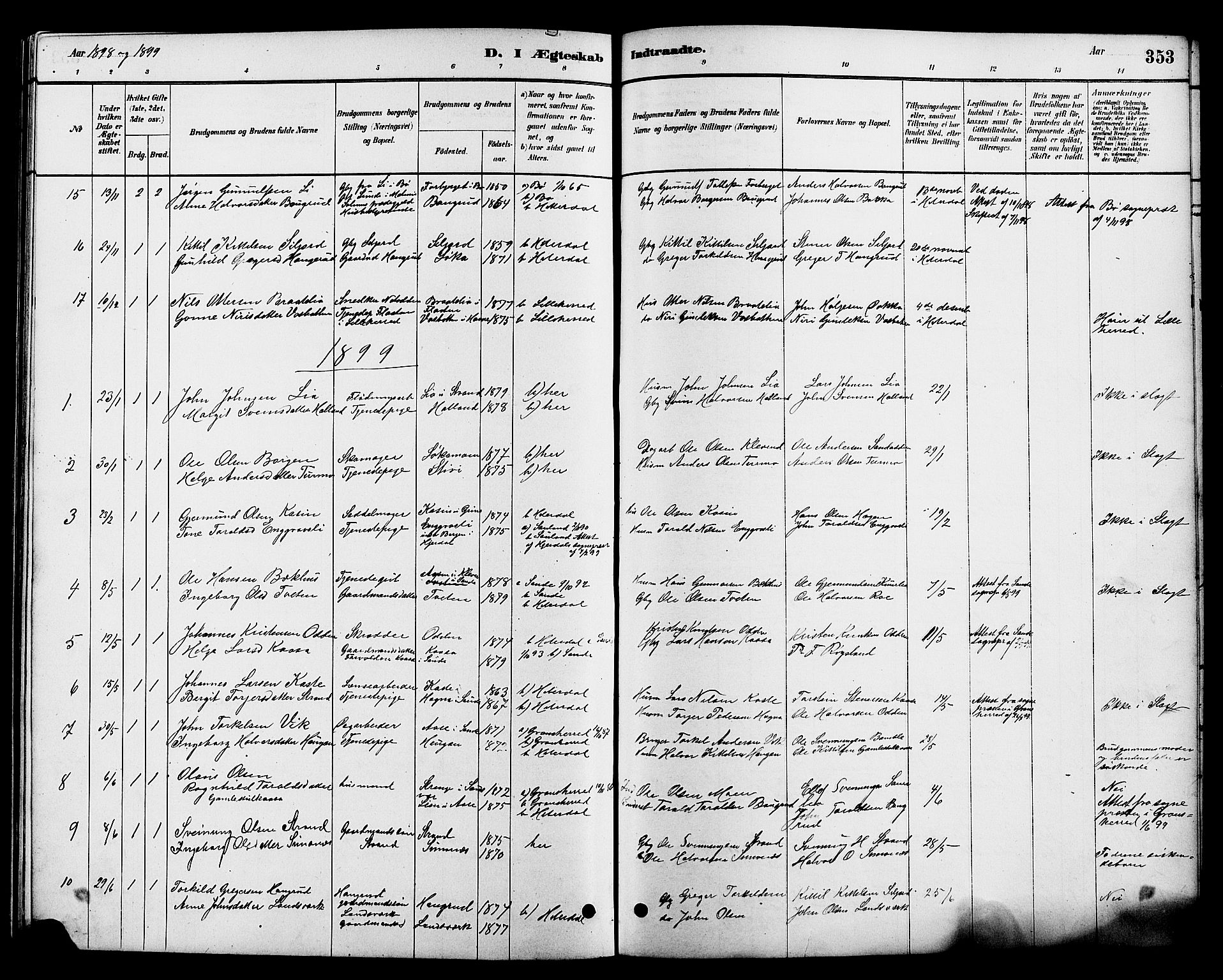 Heddal kirkebøker, SAKO/A-268/G/Ga/L0002: Parish register (copy) no. I 2, 1879-1908, p. 353