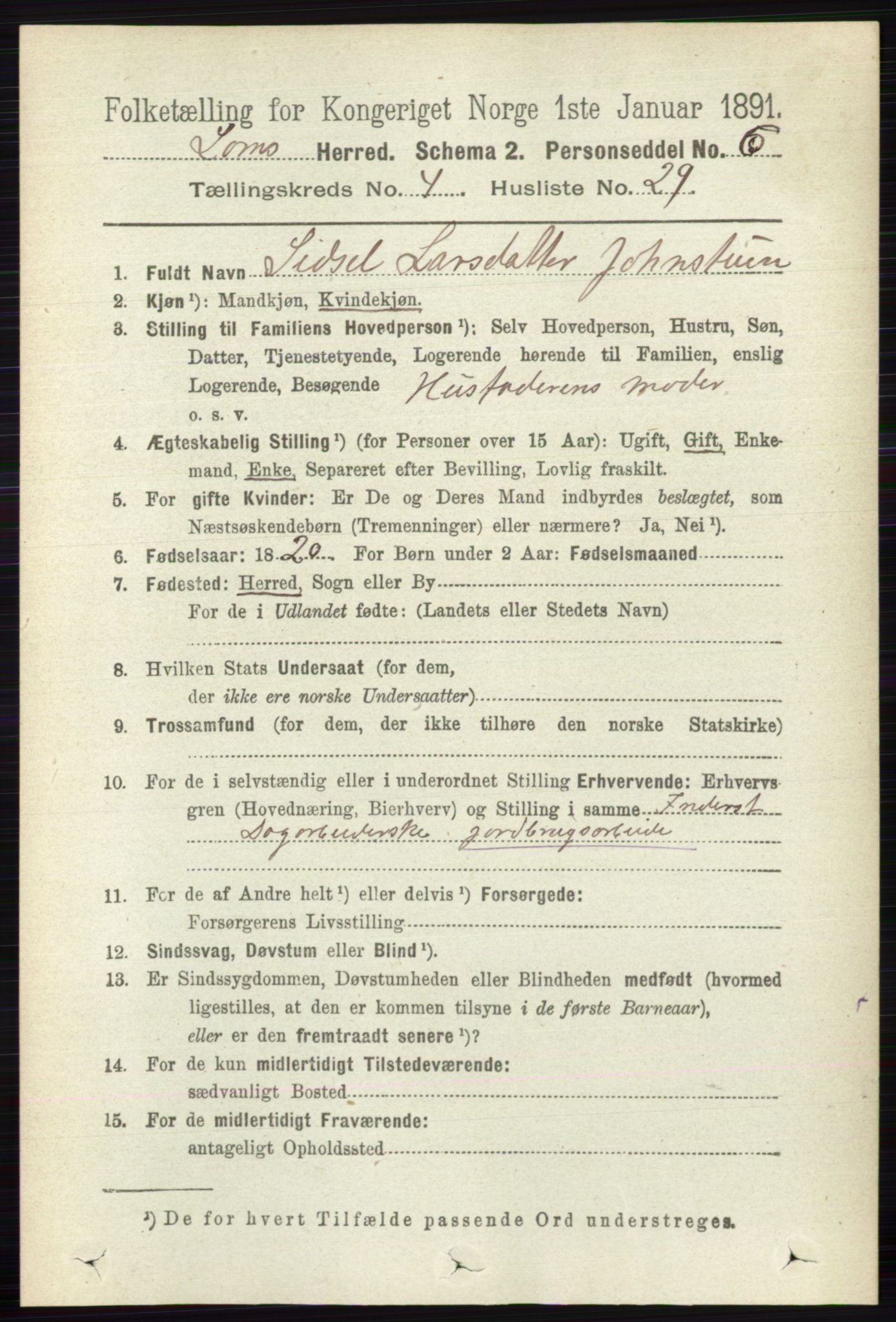 RA, 1891 census for 0514 Lom, 1891, p. 1676