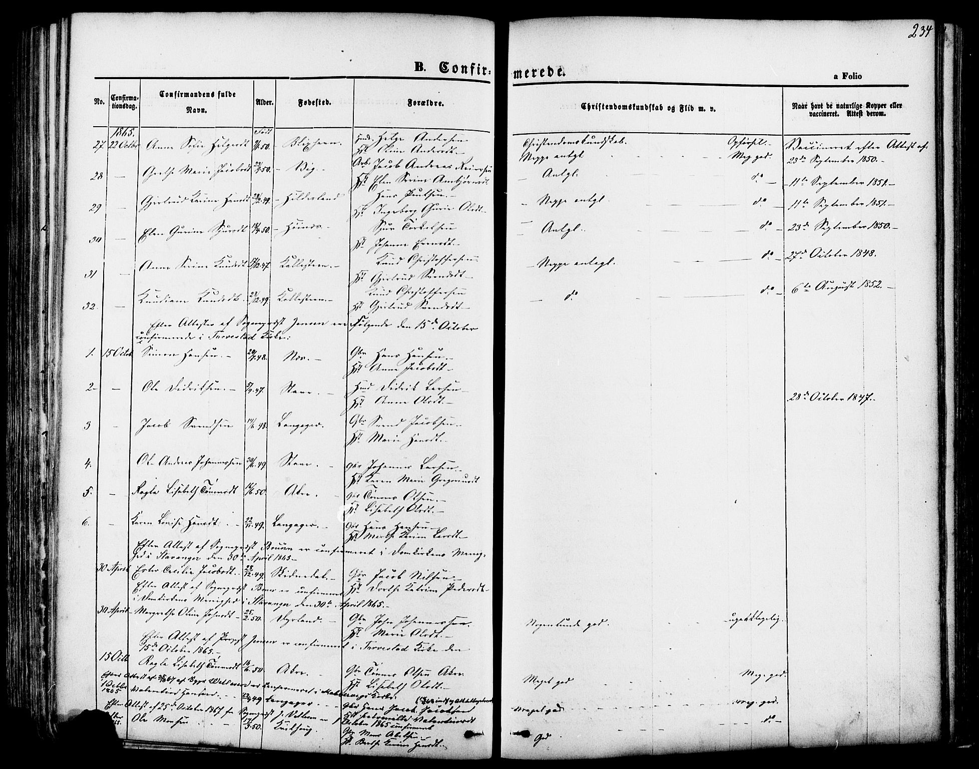 Skudenes sokneprestkontor, SAST/A -101849/H/Ha/Haa/L0006: Parish register (official) no. A 4, 1864-1881, p. 234