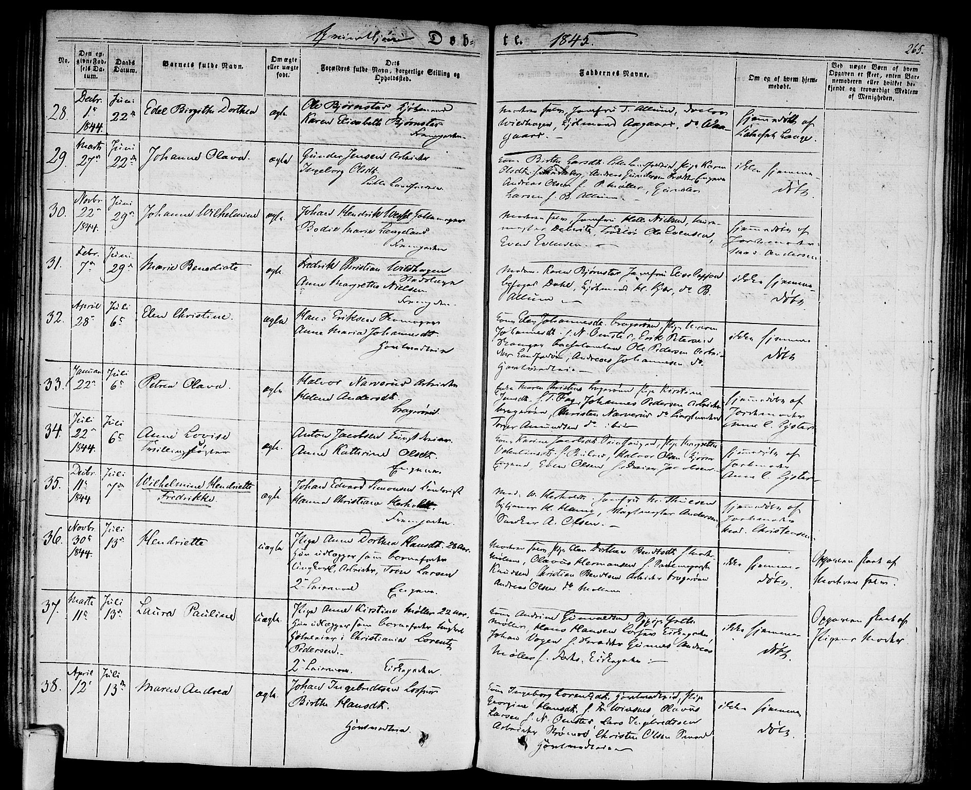 Bragernes kirkebøker, AV/SAKO-A-6/F/Fb/L0001: Parish register (official) no. II 1, 1830-1847, p. 265