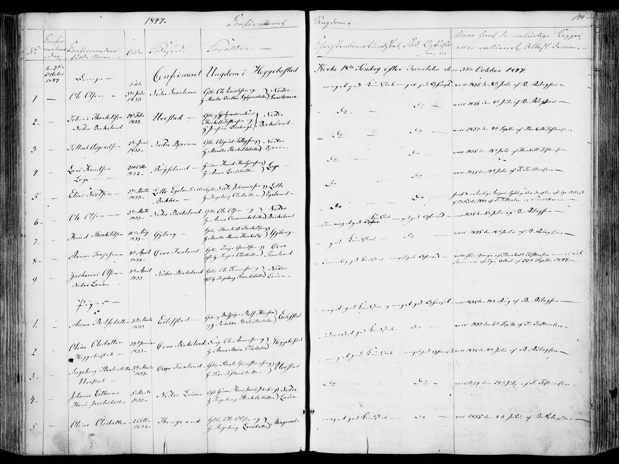 Hægebostad sokneprestkontor, AV/SAK-1111-0024/F/Fa/Faa/L0004: Parish register (official) no. A 4, 1834-1864, p. 140