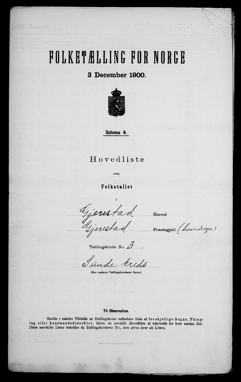 SAK, 1900 census for Gjerstad, 1900, p. 20