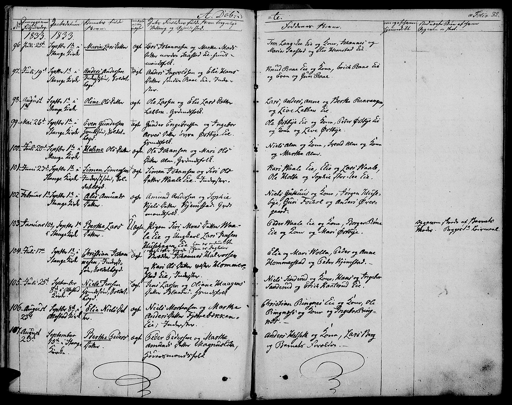 Stange prestekontor, AV/SAH-PREST-002/K/L0009: Parish register (official) no. 9, 1826-1835, p. 82
