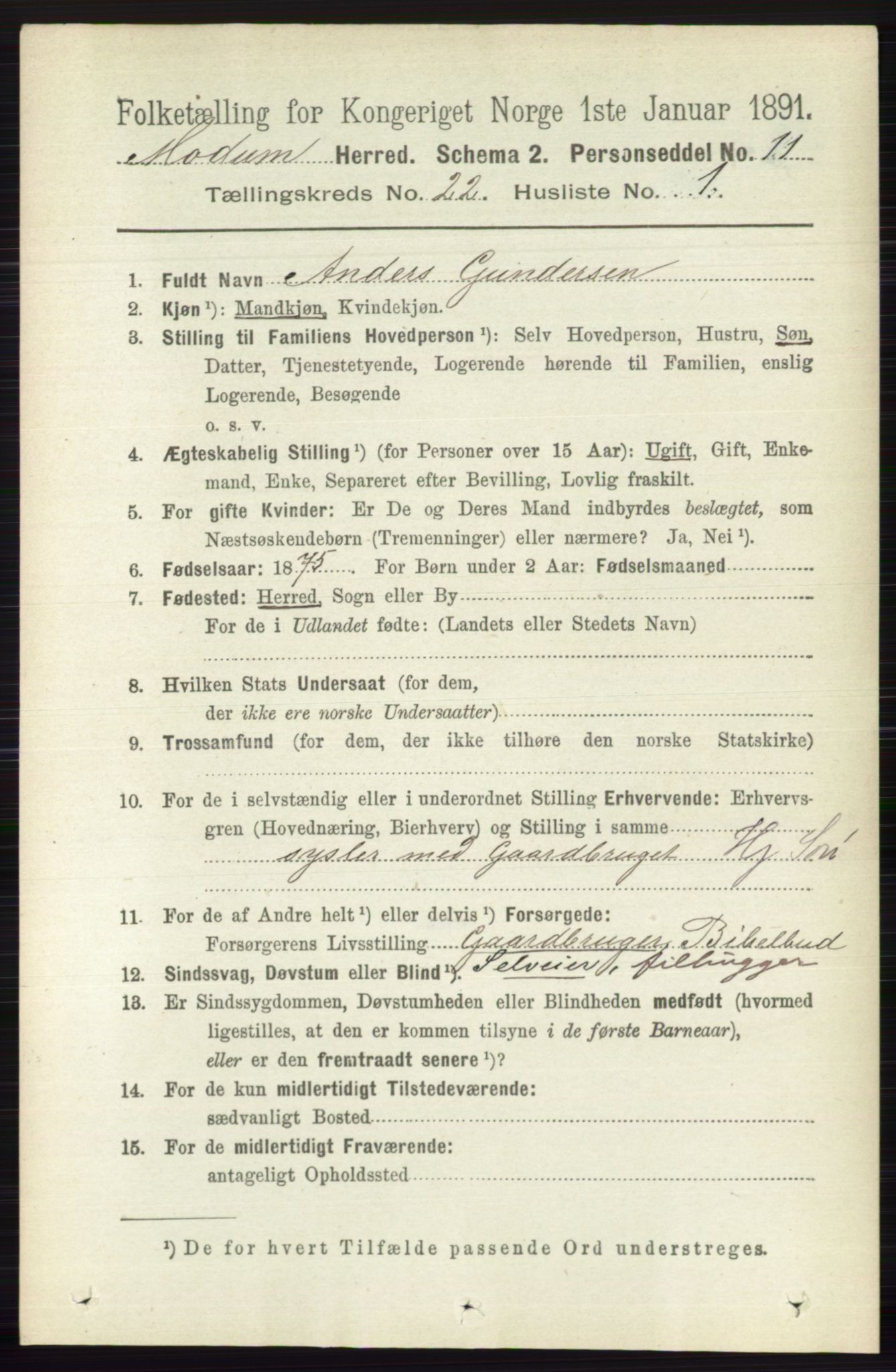 RA, 1891 census for 0623 Modum, 1891, p. 8399