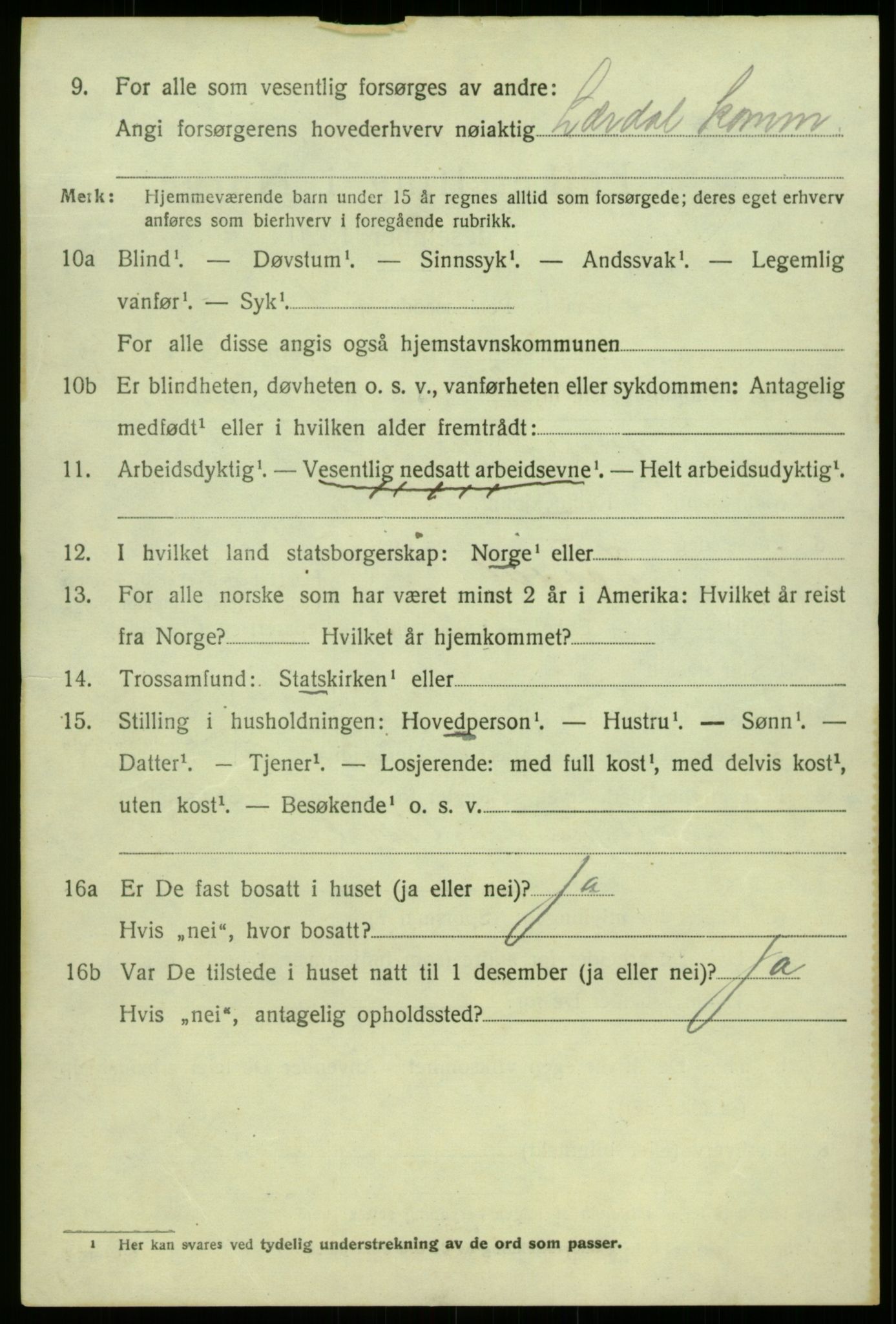 SAB, 1920 census for Lærdal, 1920, p. 3945