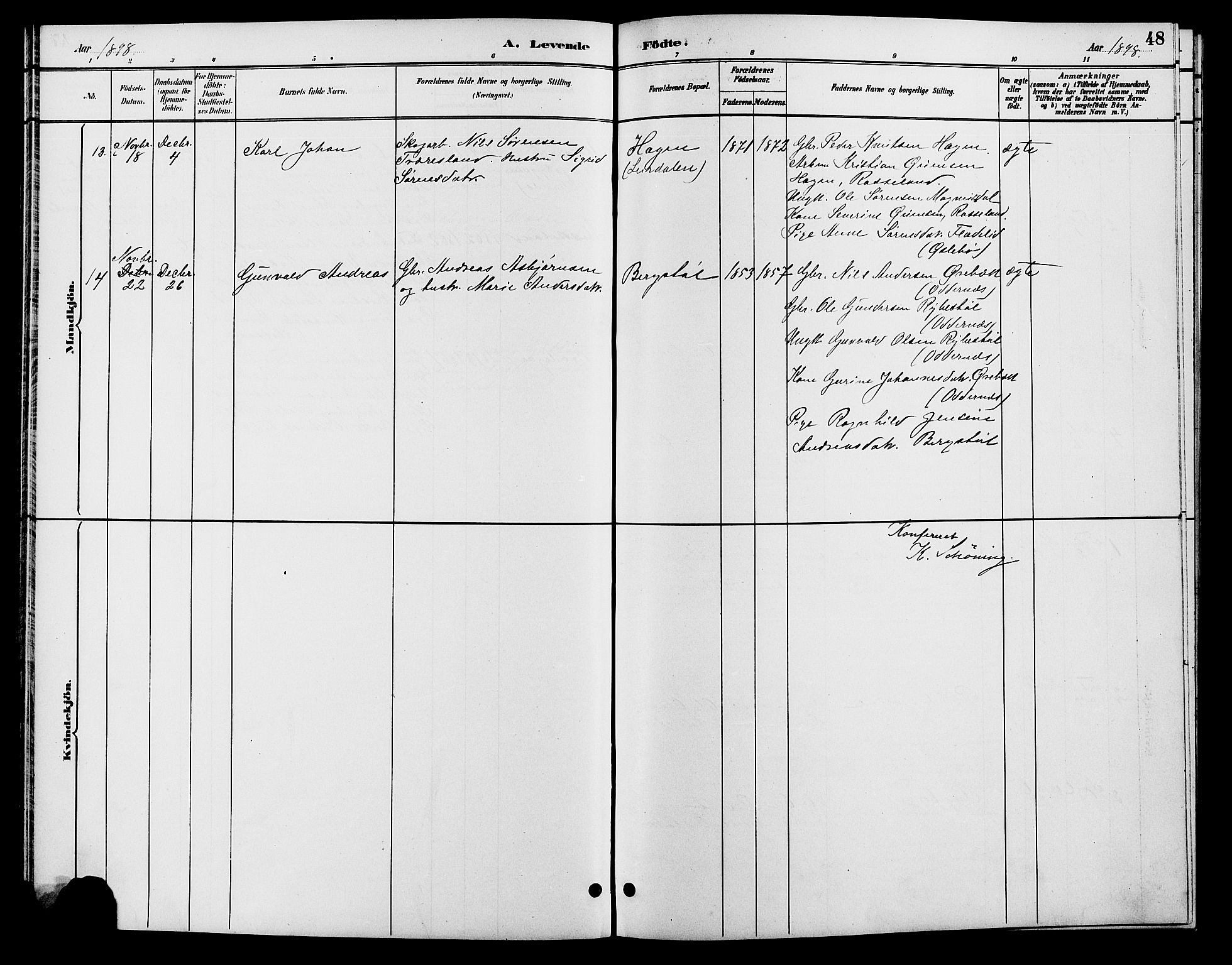 Søgne sokneprestkontor, SAK/1111-0037/F/Fb/Fba/L0004: Parish register (copy) no. B 4, 1888-1903, p. 48