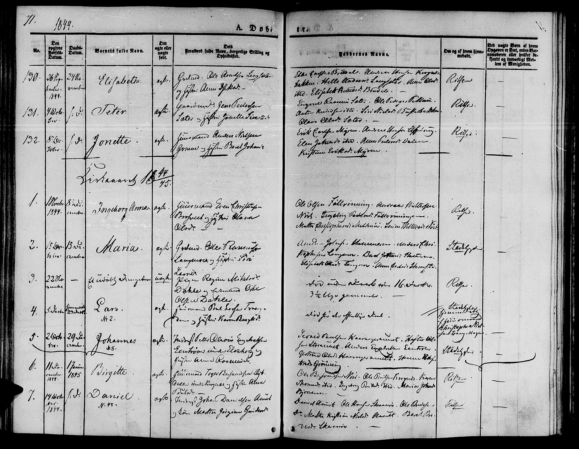 Ministerialprotokoller, klokkerbøker og fødselsregistre - Sør-Trøndelag, SAT/A-1456/646/L0610: Parish register (official) no. 646A08, 1837-1847, p. 71
