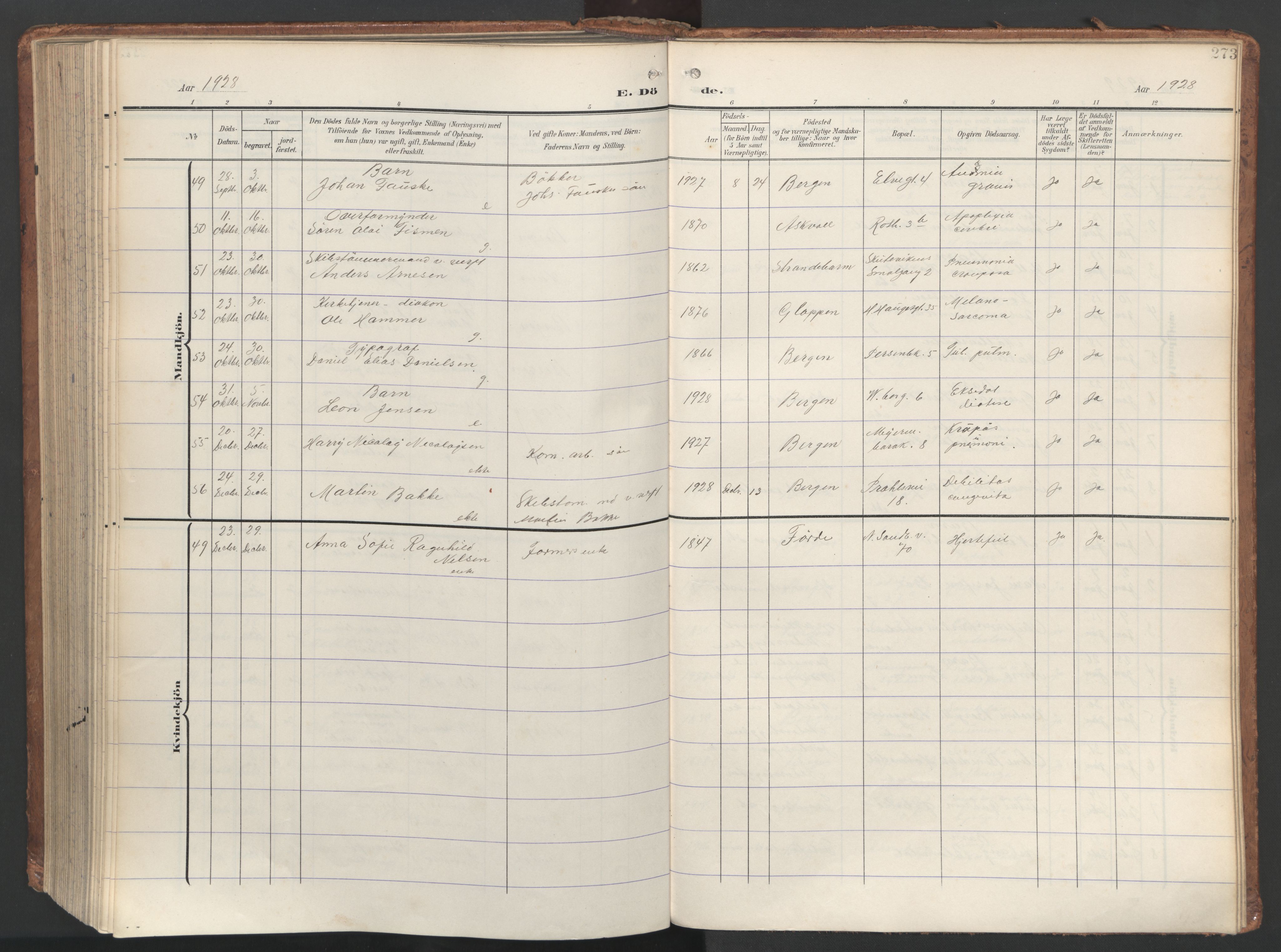 Sandviken Sokneprestembete, AV/SAB-A-77601/H/Ha/L0019: Parish register (official) no. E 2, 1905-1933, p. 273