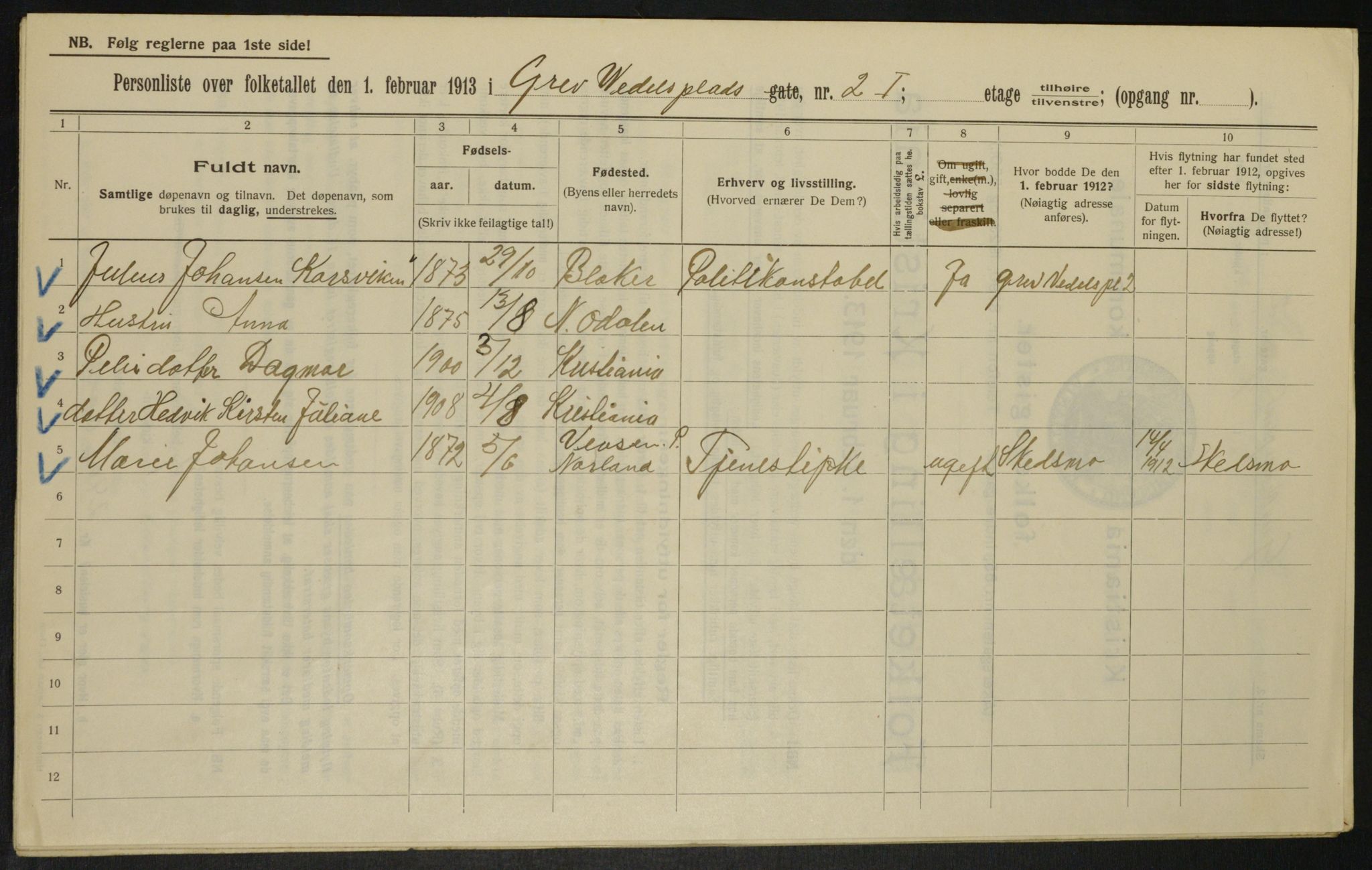 OBA, Municipal Census 1913 for Kristiania, 1913, p. 29963