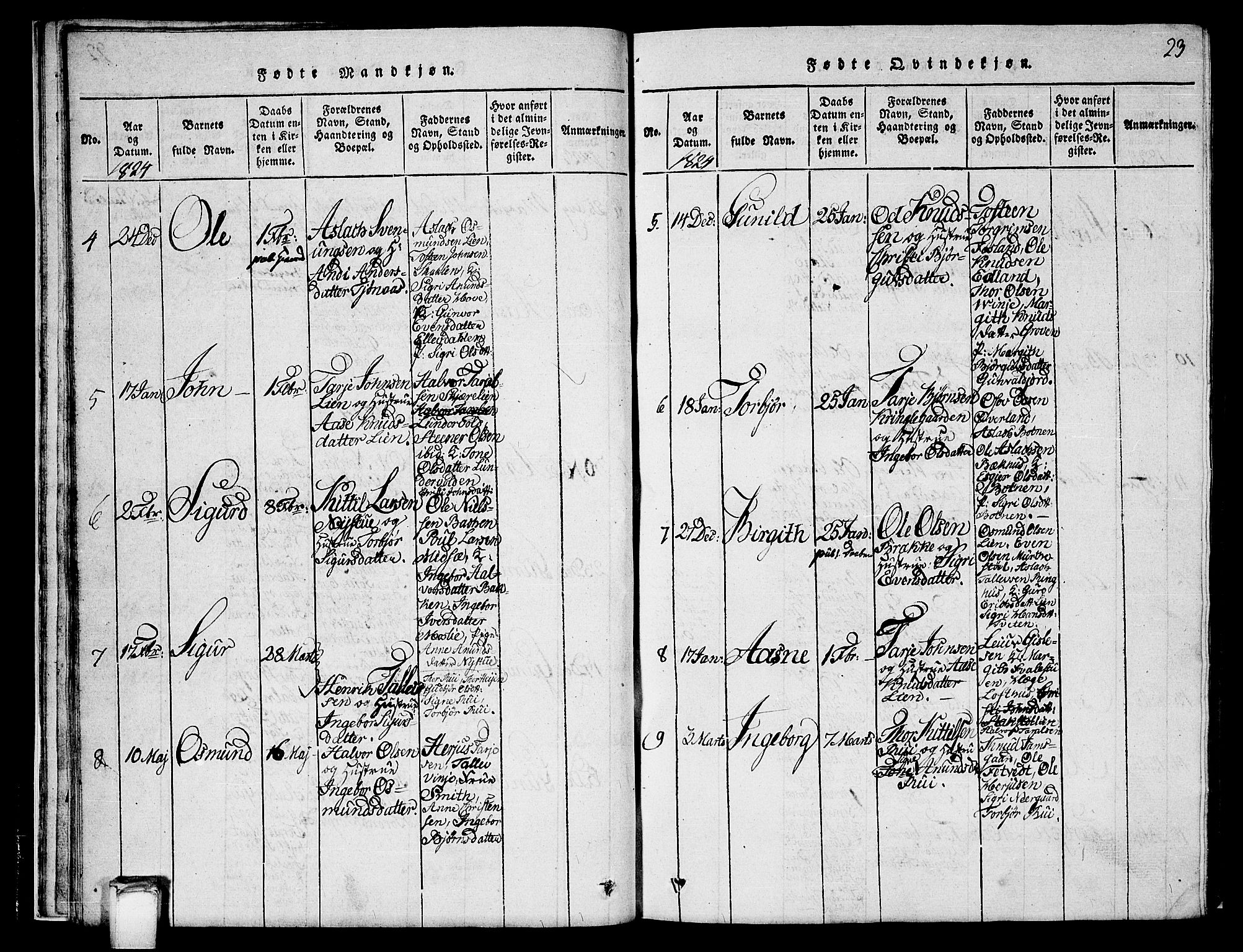 Vinje kirkebøker, SAKO/A-312/G/Ga/L0001: Parish register (copy) no. I 1, 1814-1843, p. 23