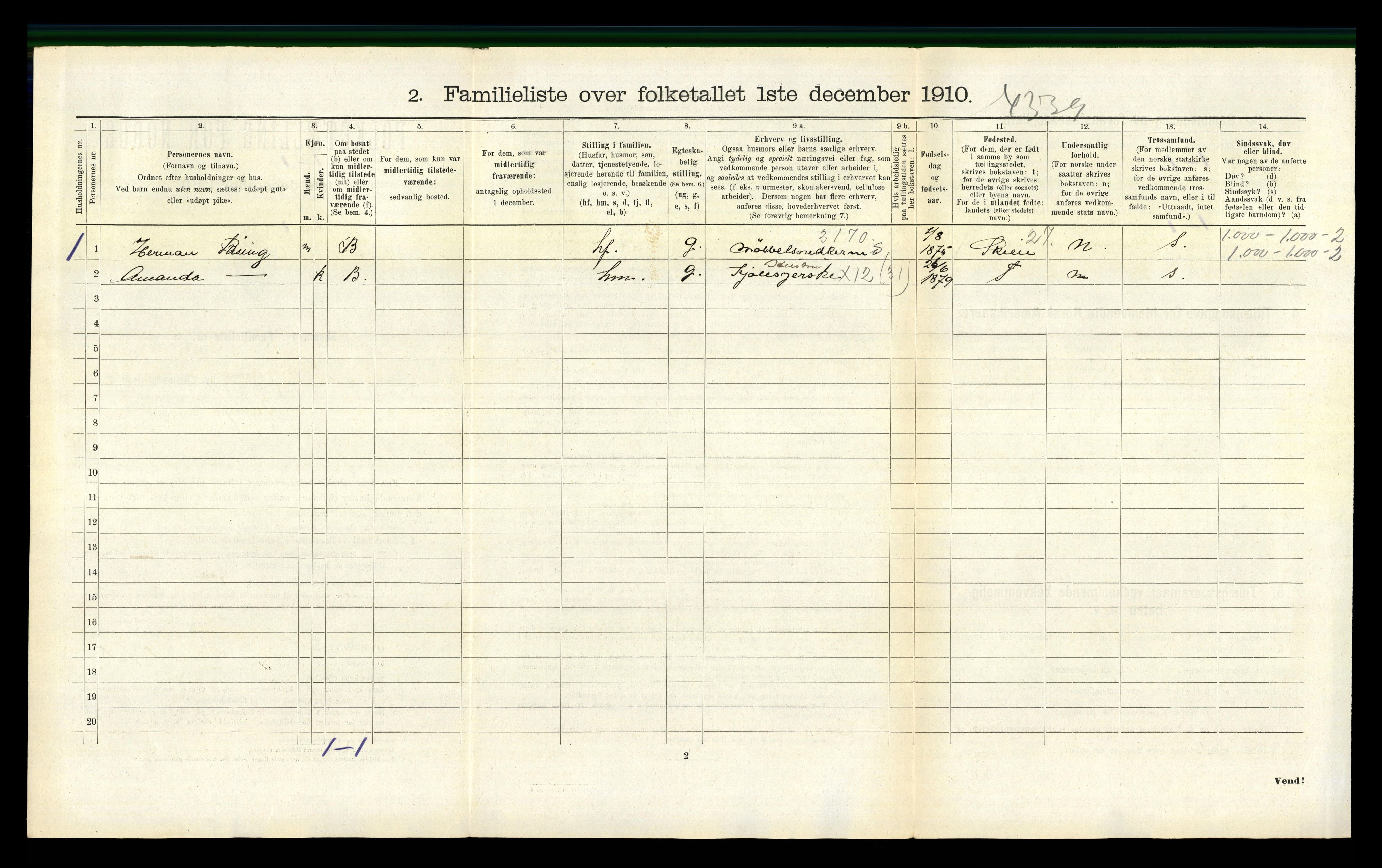 RA, 1910 census for Langesund, 1910, p. 950