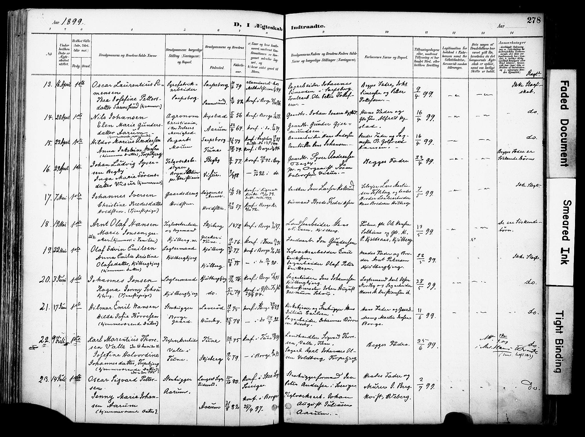 Borge prestekontor Kirkebøker, SAO/A-10903/F/Fa/L0008: Parish register (official) no. I 8B, 1887-1902, p. 278