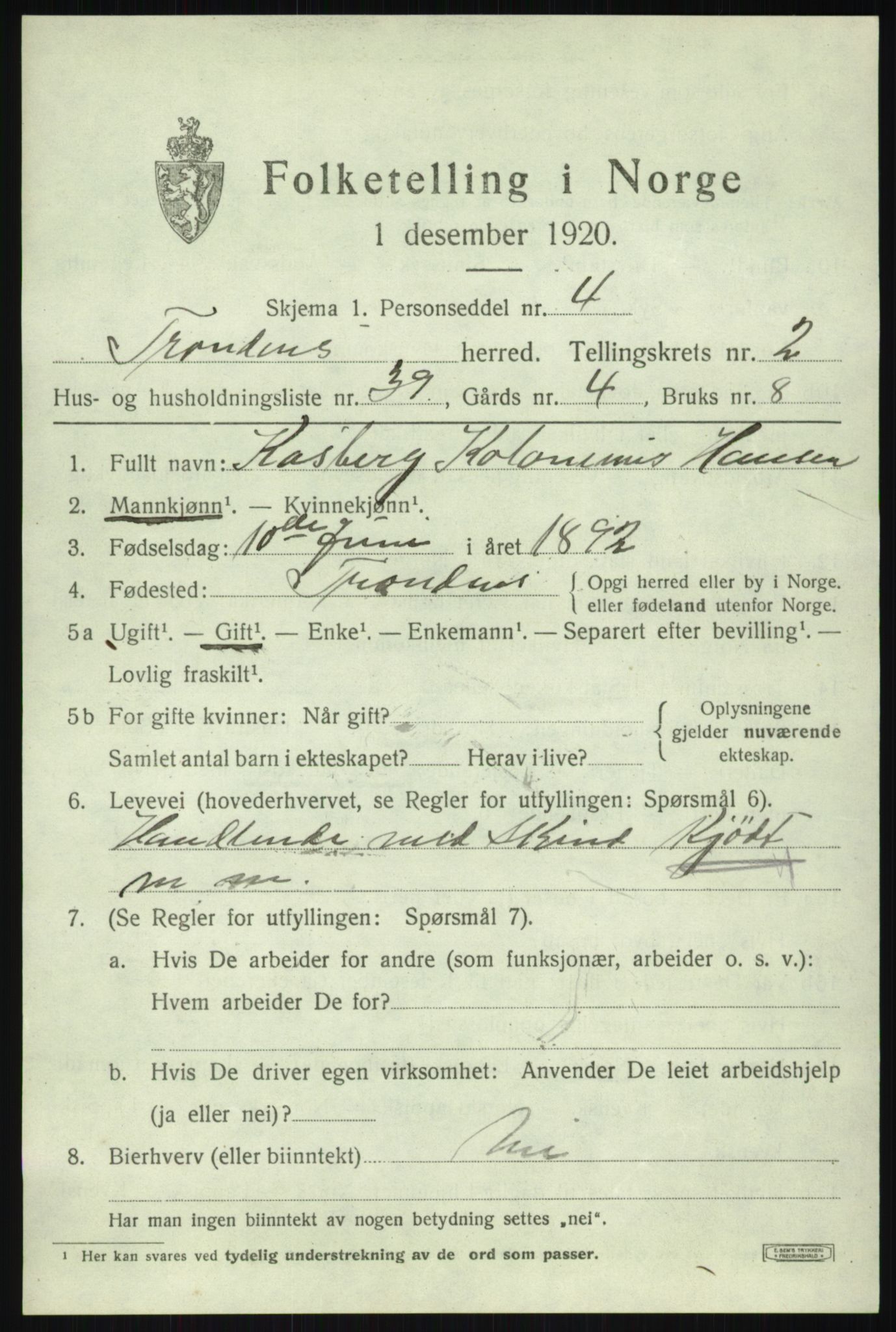 SATØ, 1920 census for Trondenes, 1920, p. 4131