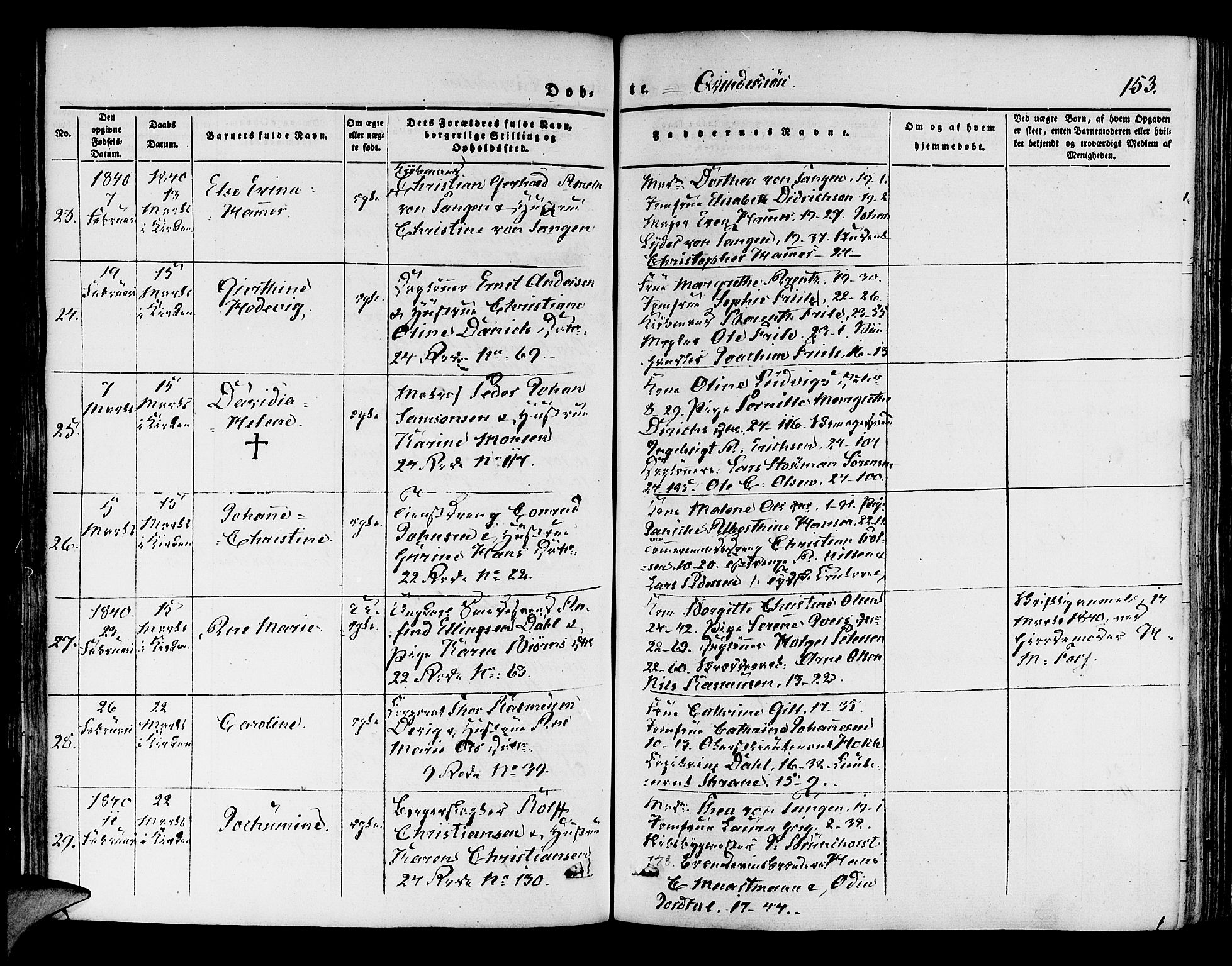 Korskirken sokneprestembete, AV/SAB-A-76101/H/Hab: Parish register (copy) no. B 1, 1839-1847, p. 153