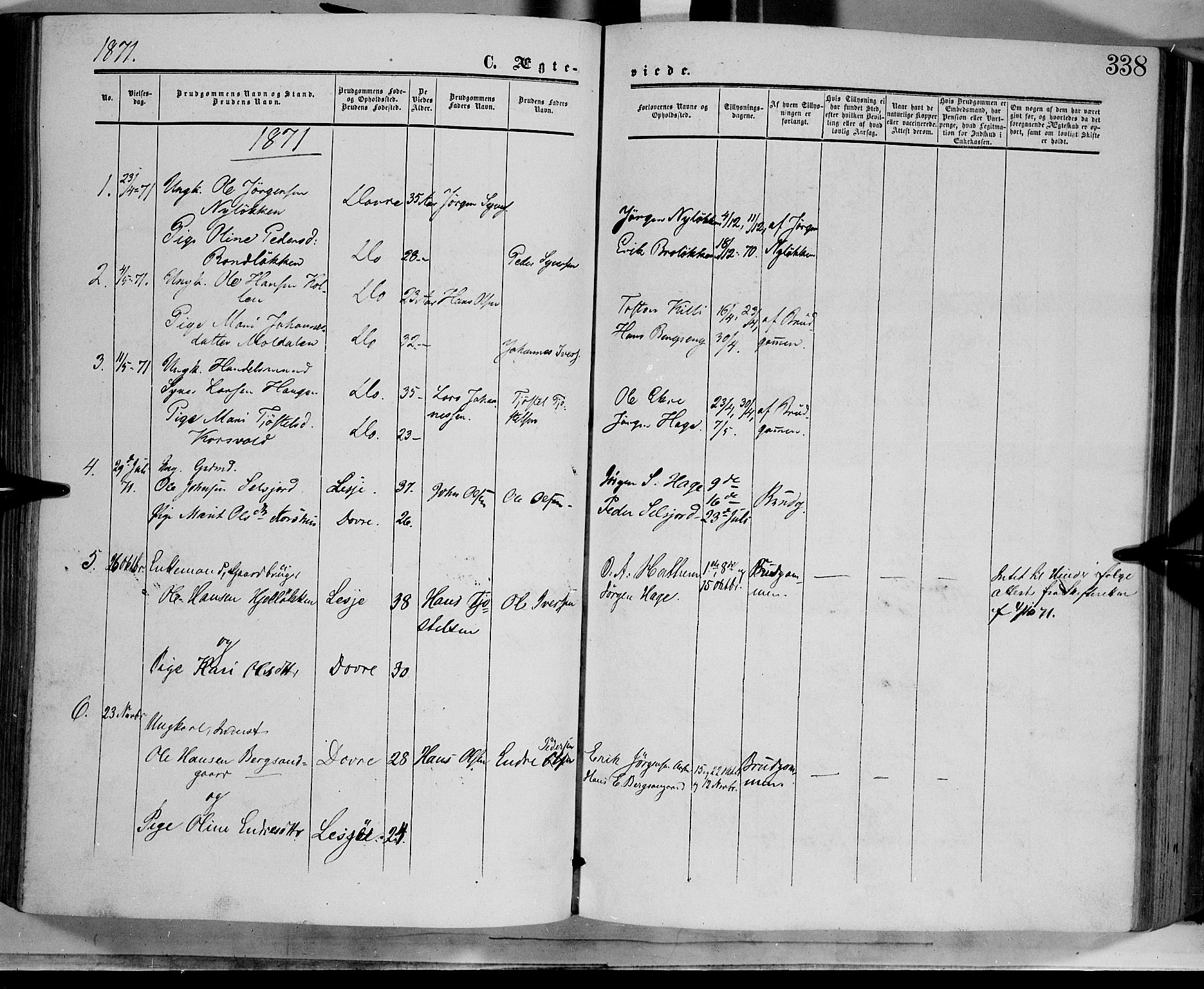 Dovre prestekontor, SAH/PREST-066/H/Ha/Haa/L0001: Parish register (official) no. 1, 1854-1878, p. 338