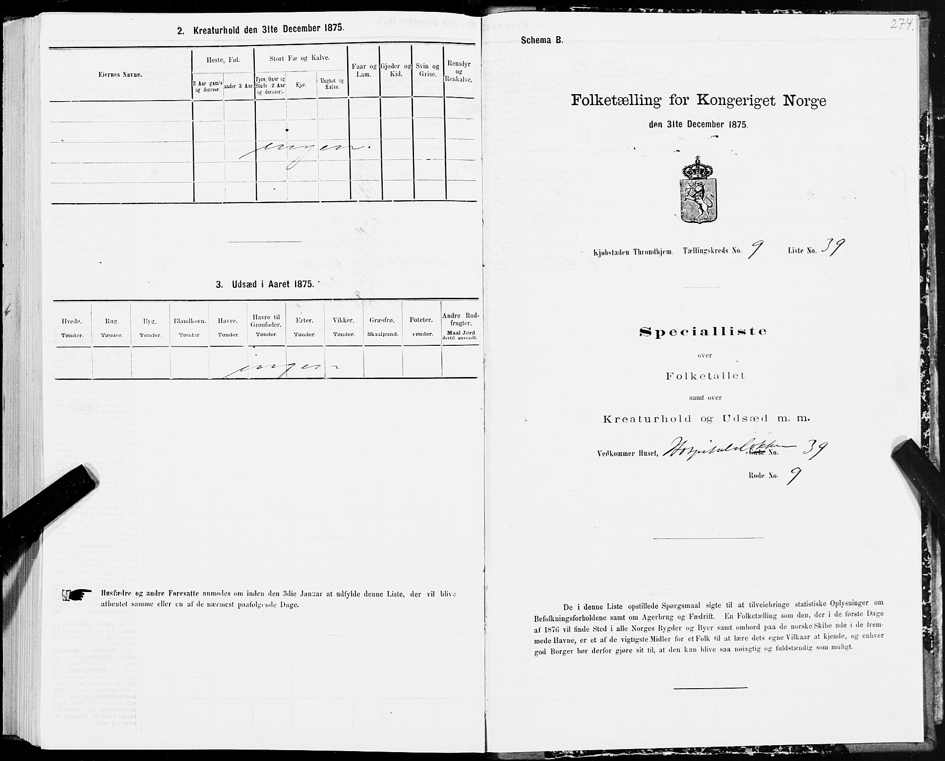 SAT, 1875 census for 1601 Trondheim, 1875, p. 5274