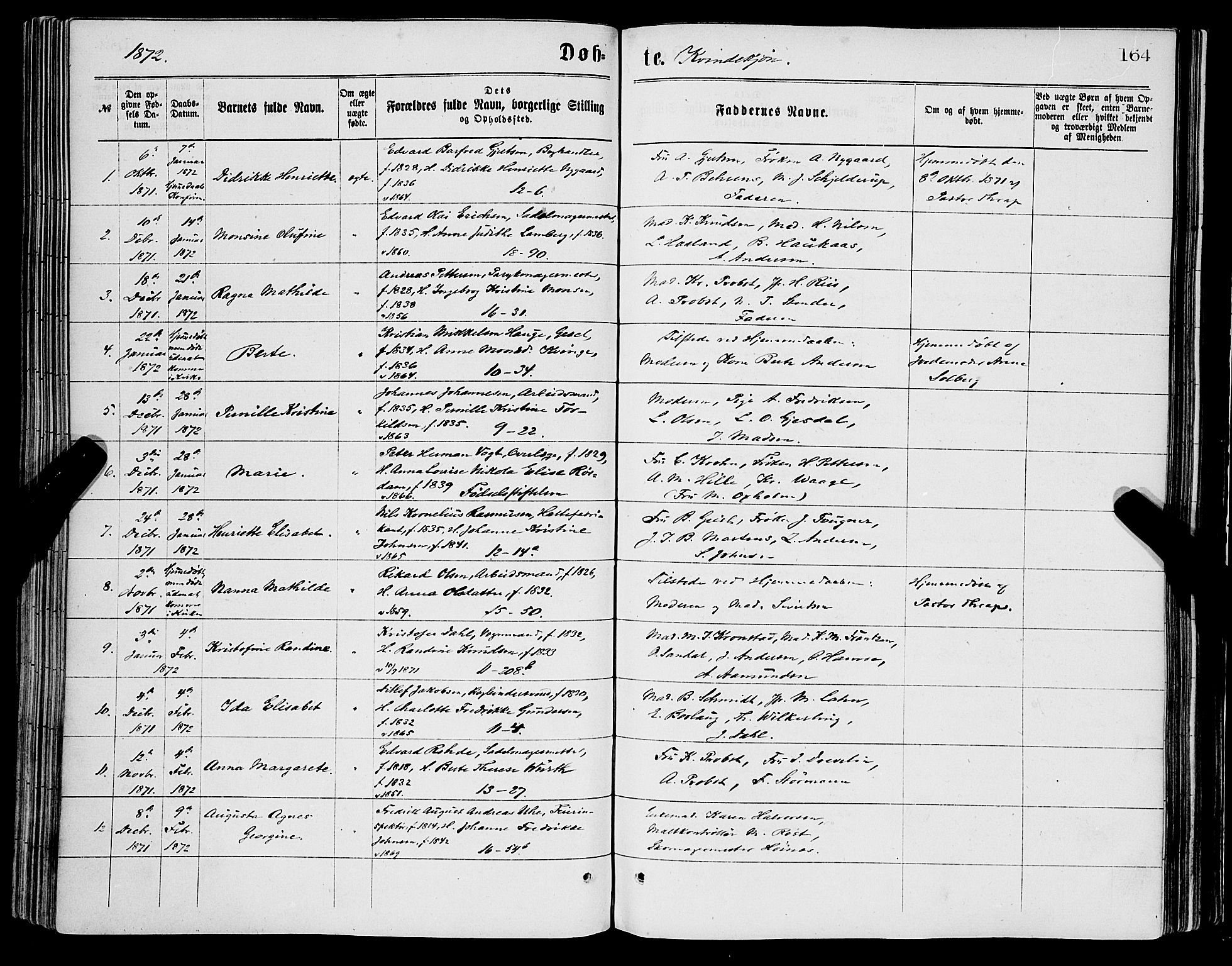 Domkirken sokneprestembete, SAB/A-74801/H/Haa/L0022: Parish register (official) no. B 5, 1872-1878, p. 164