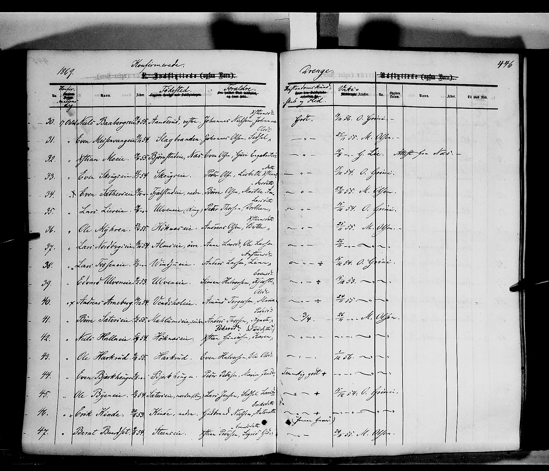 Ringsaker prestekontor, AV/SAH-PREST-014/K/Ka/L0010: Parish register (official) no. 10, 1861-1869, p. 446