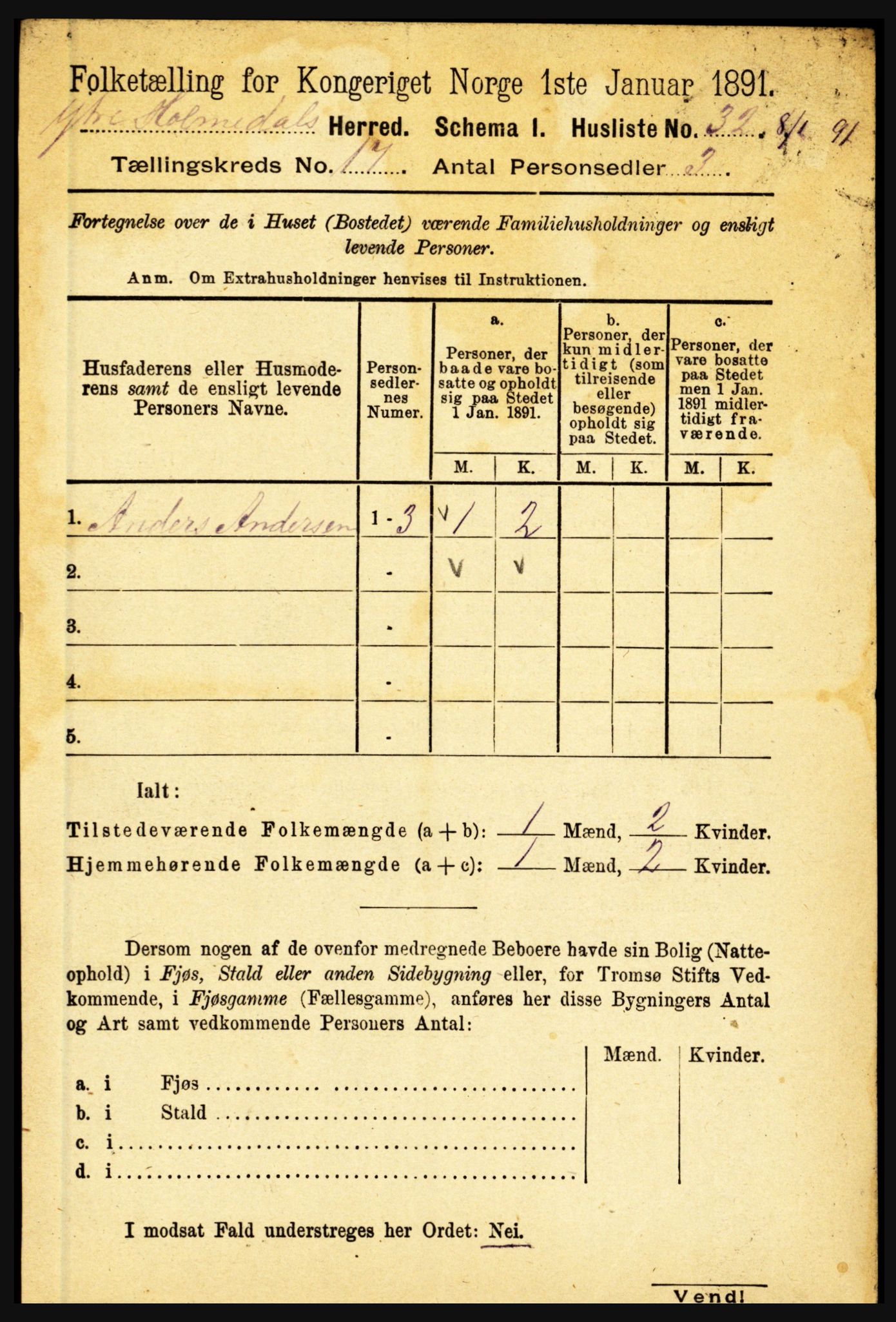 RA, 1891 census for 1429 Ytre Holmedal, 1891, p. 4424