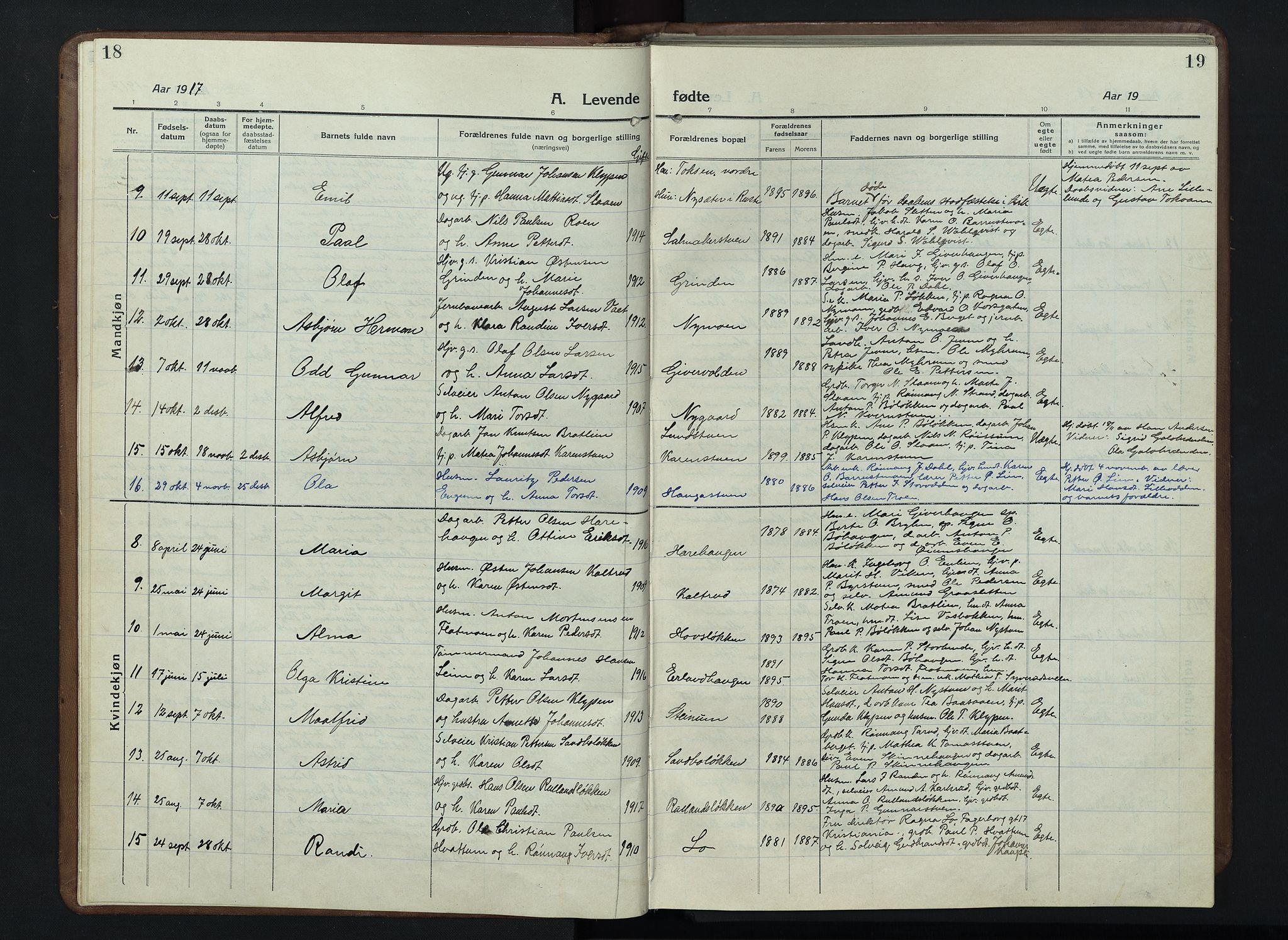 Nord-Fron prestekontor, SAH/PREST-080/H/Ha/Hab/L0007: Parish register (copy) no. 7, 1915-1946, p. 18-19