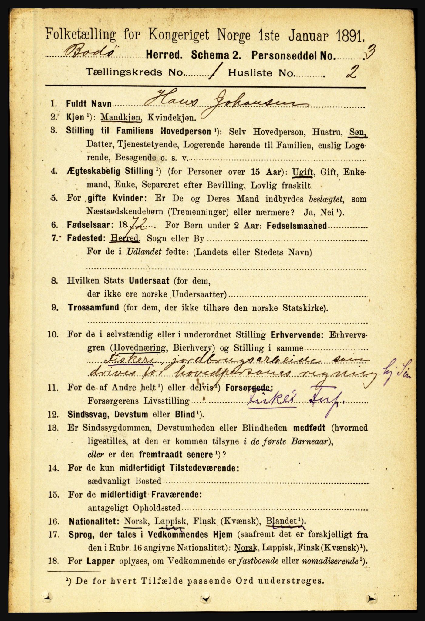 RA, 1891 census for 1843 Bodø, 1891, p. 110