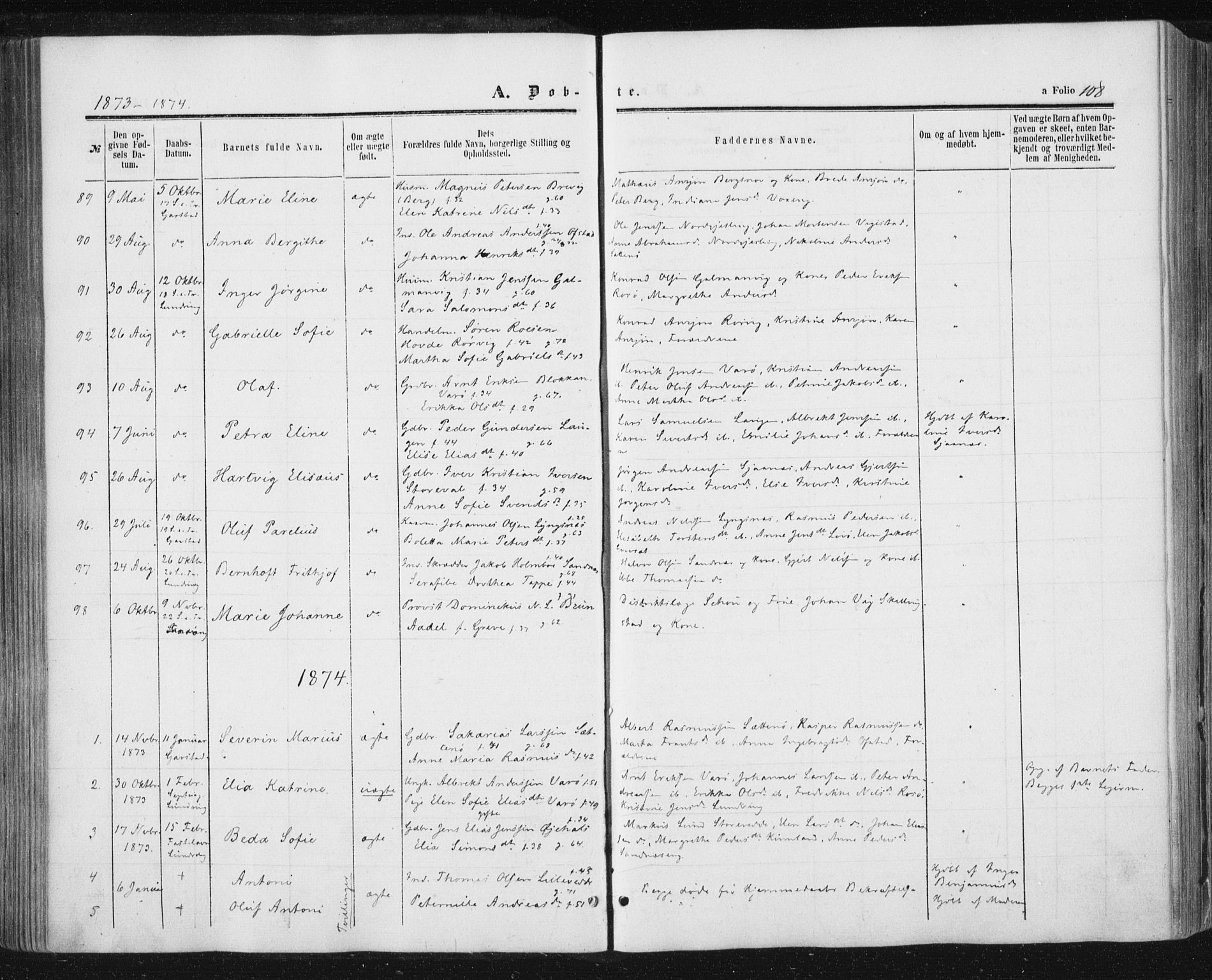 Ministerialprotokoller, klokkerbøker og fødselsregistre - Nord-Trøndelag, SAT/A-1458/784/L0670: Parish register (official) no. 784A05, 1860-1876, p. 108