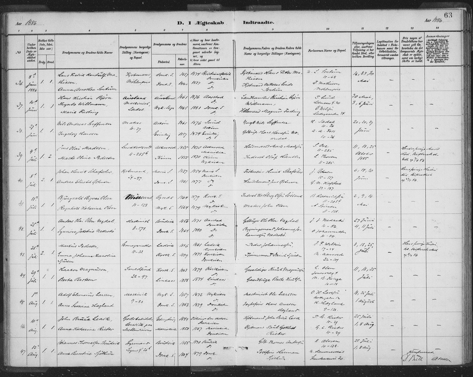 Domkirken sokneprestembete, SAB/A-74801/H/Hab/L0032: Parish register (copy) no. D 4, 1880-1907, p. 63