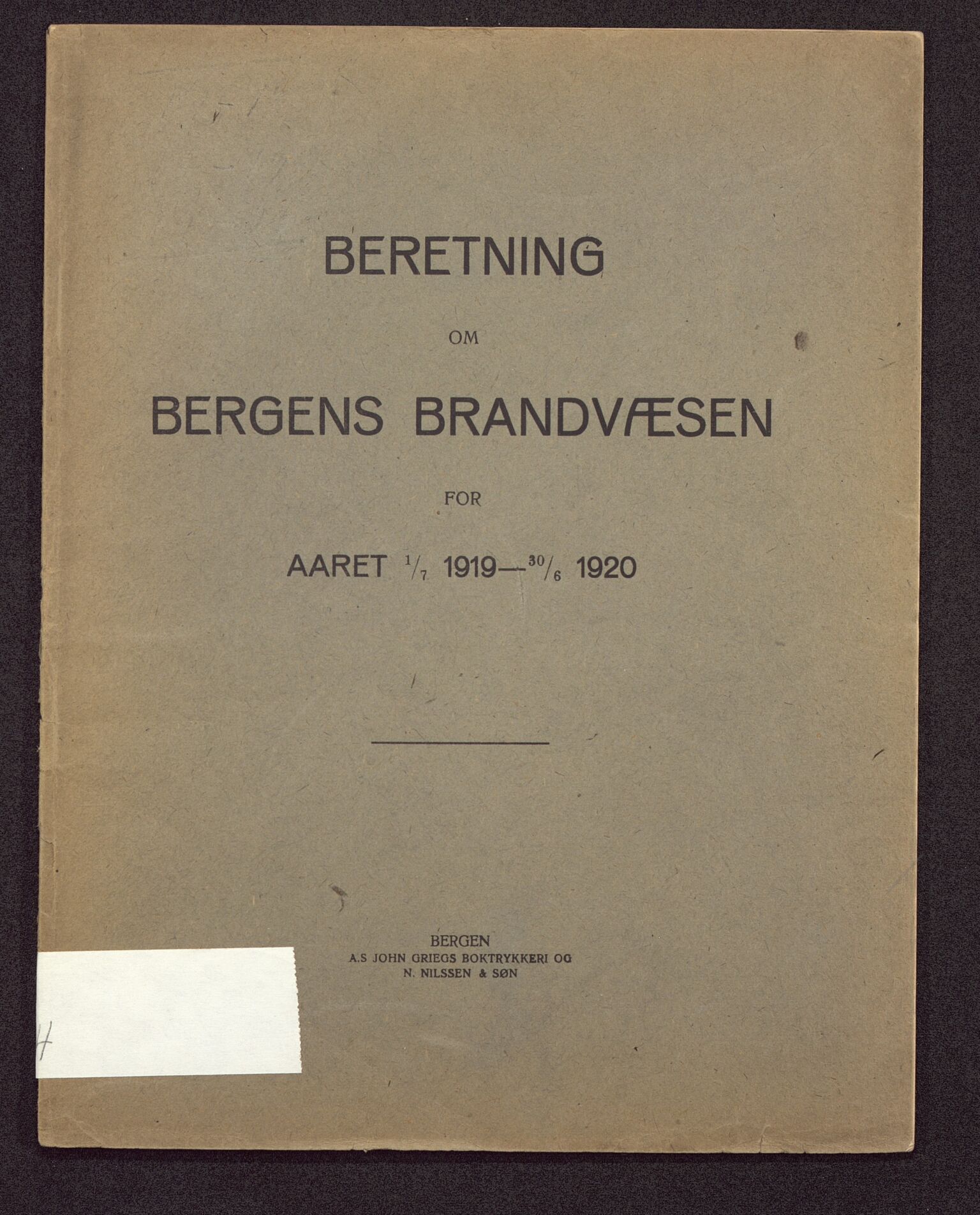 Bergen kommune. Brannvesenet (1863-1971), BBA/A-1181/X/Xa/L0004: Årsberetning, 1919-1920