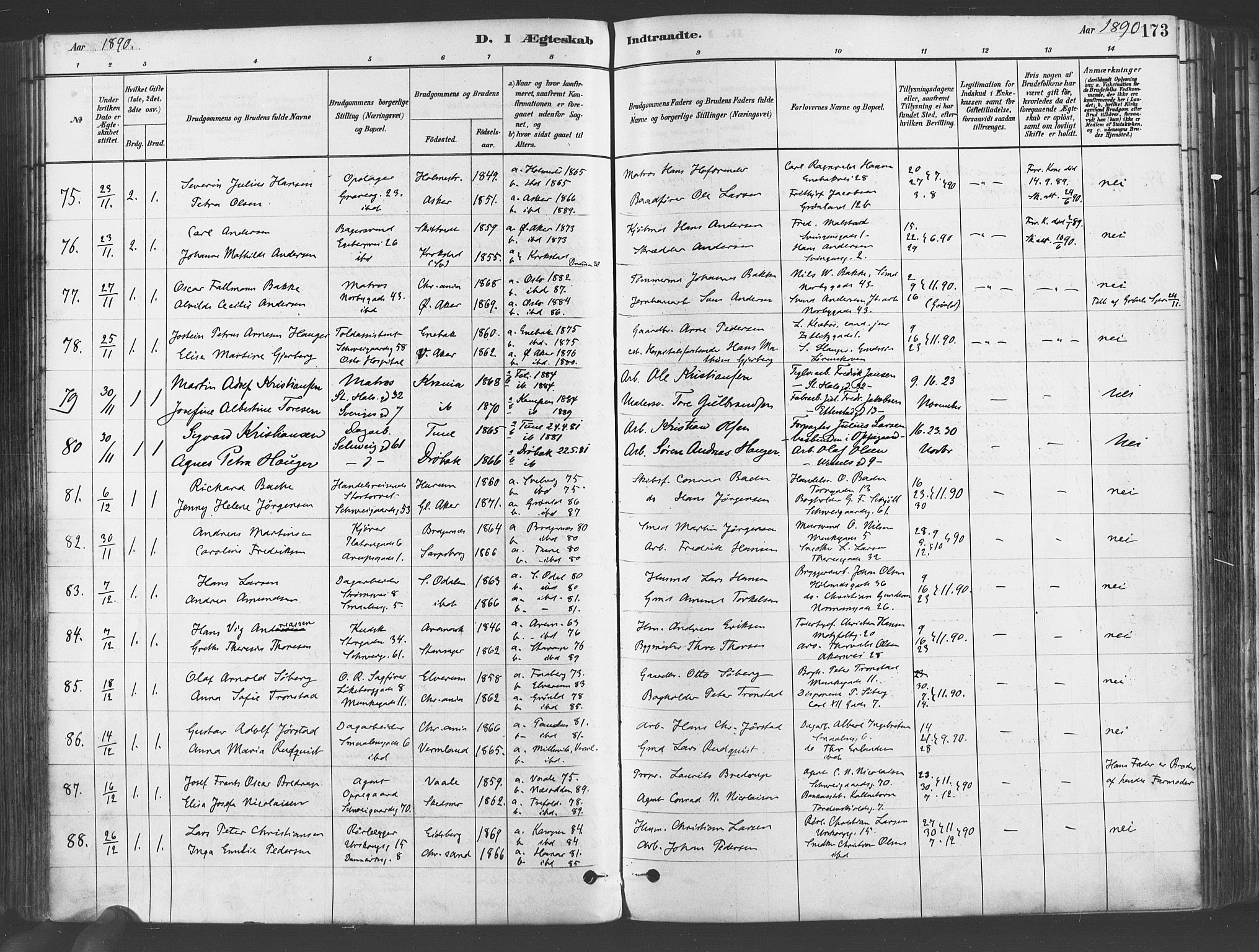 Gamlebyen prestekontor Kirkebøker, SAO/A-10884/F/Fa/L0006: Parish register (official) no. 6, 1881-1890, p. 173