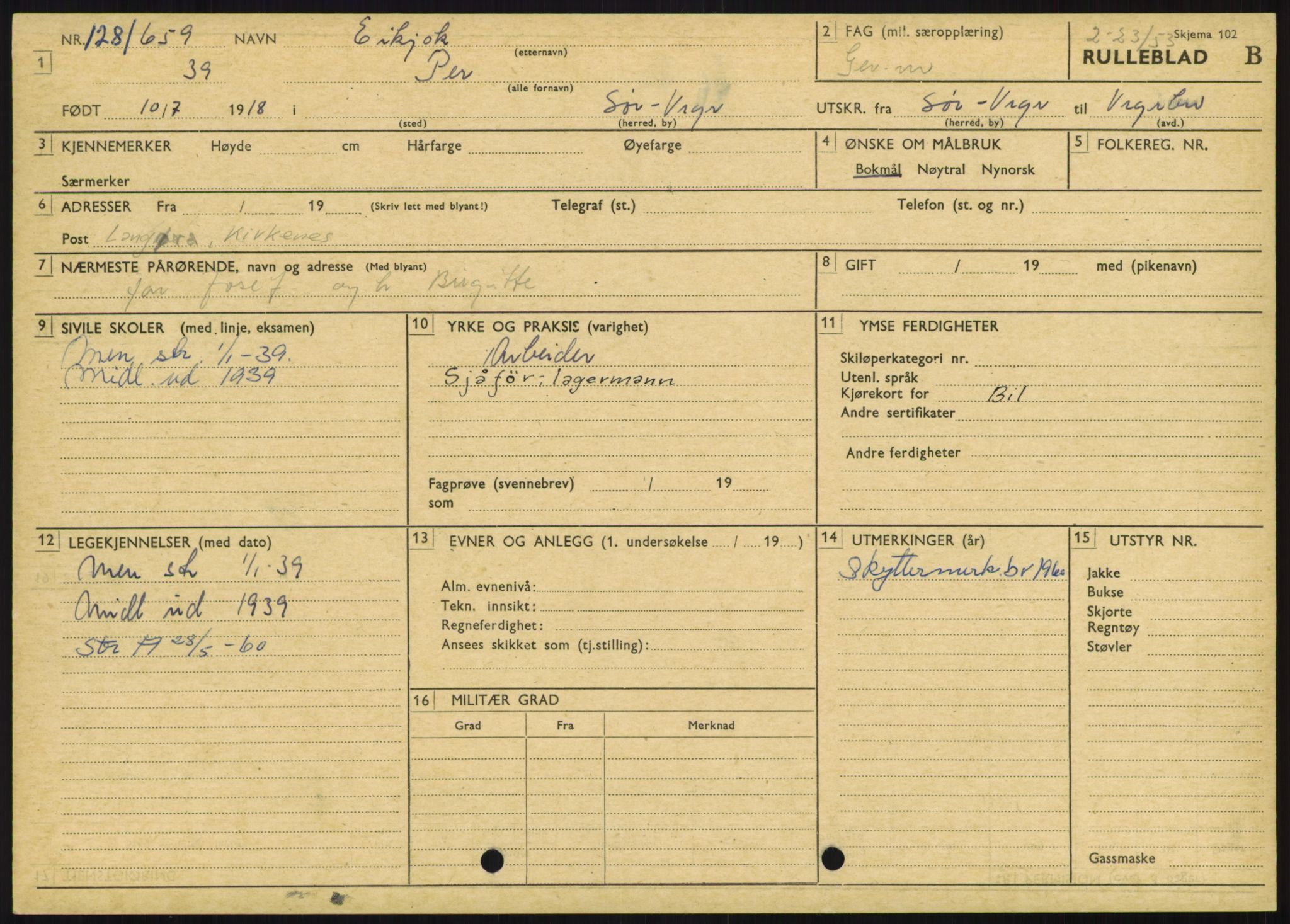 Forsvaret, Varanger bataljon, AV/RA-RAFA-2258/1/D/L0446: Rulleblad for menige født 1917-1919, 1917-1919, p. 326