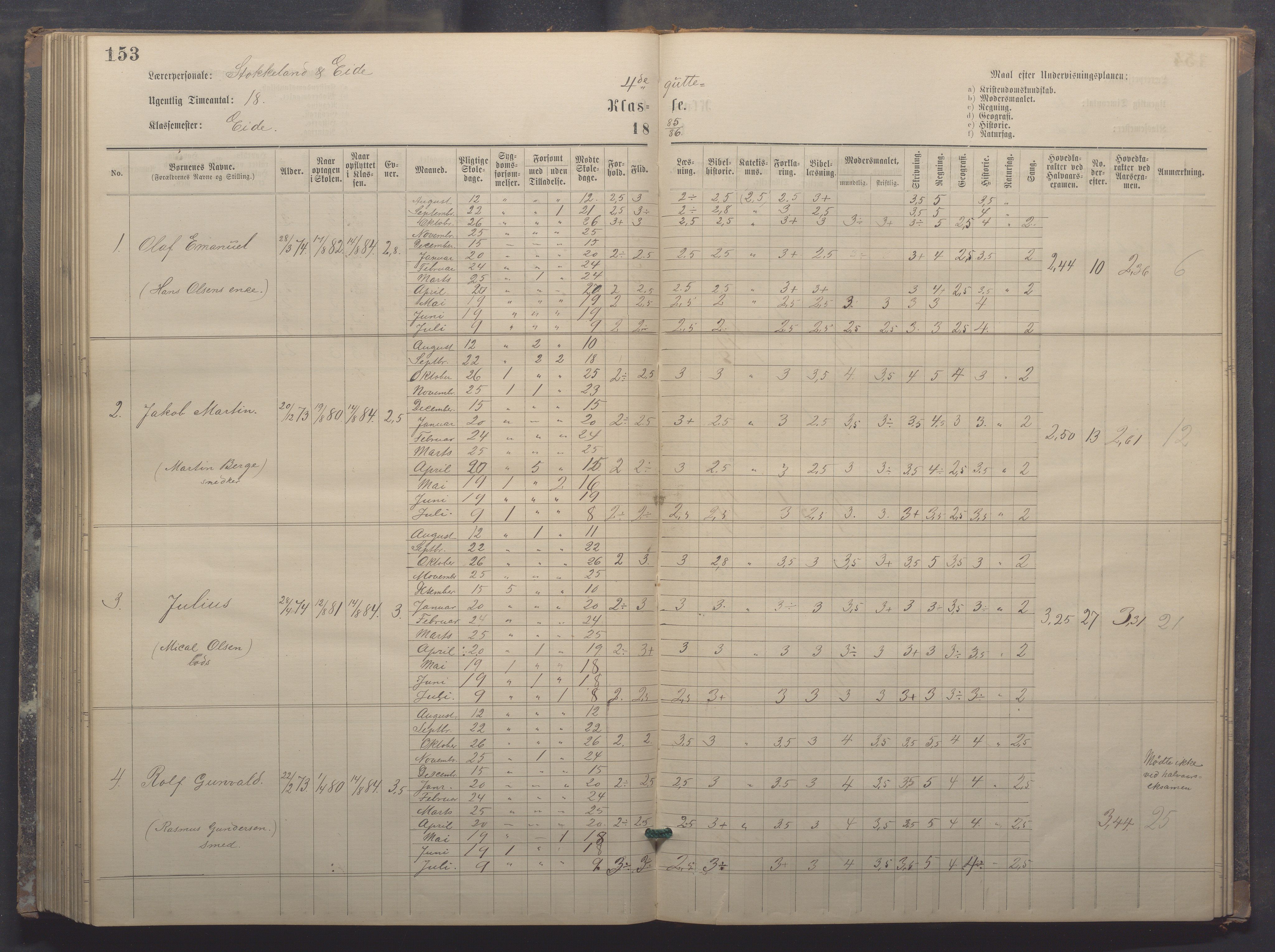 Egersund kommune (Ladested) - Egersund almueskole/folkeskole, IKAR/K-100521/H/L0017: Skoleprotokoll - Almueskolen, 5./6. klasse, 1877-1887, p. 153