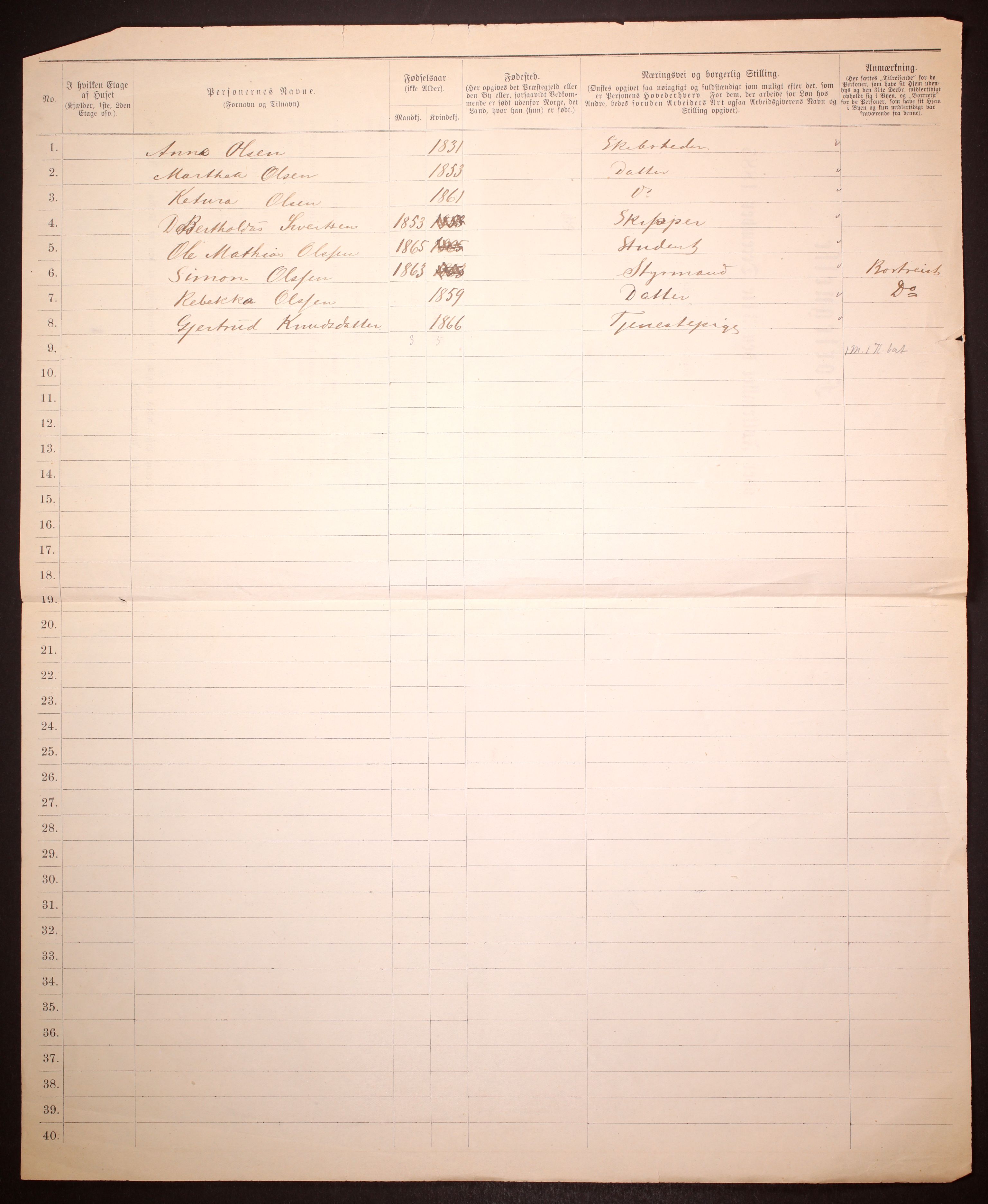 SAST, 1885 census for 1104 Skudeneshavn, 1885, p. 1b