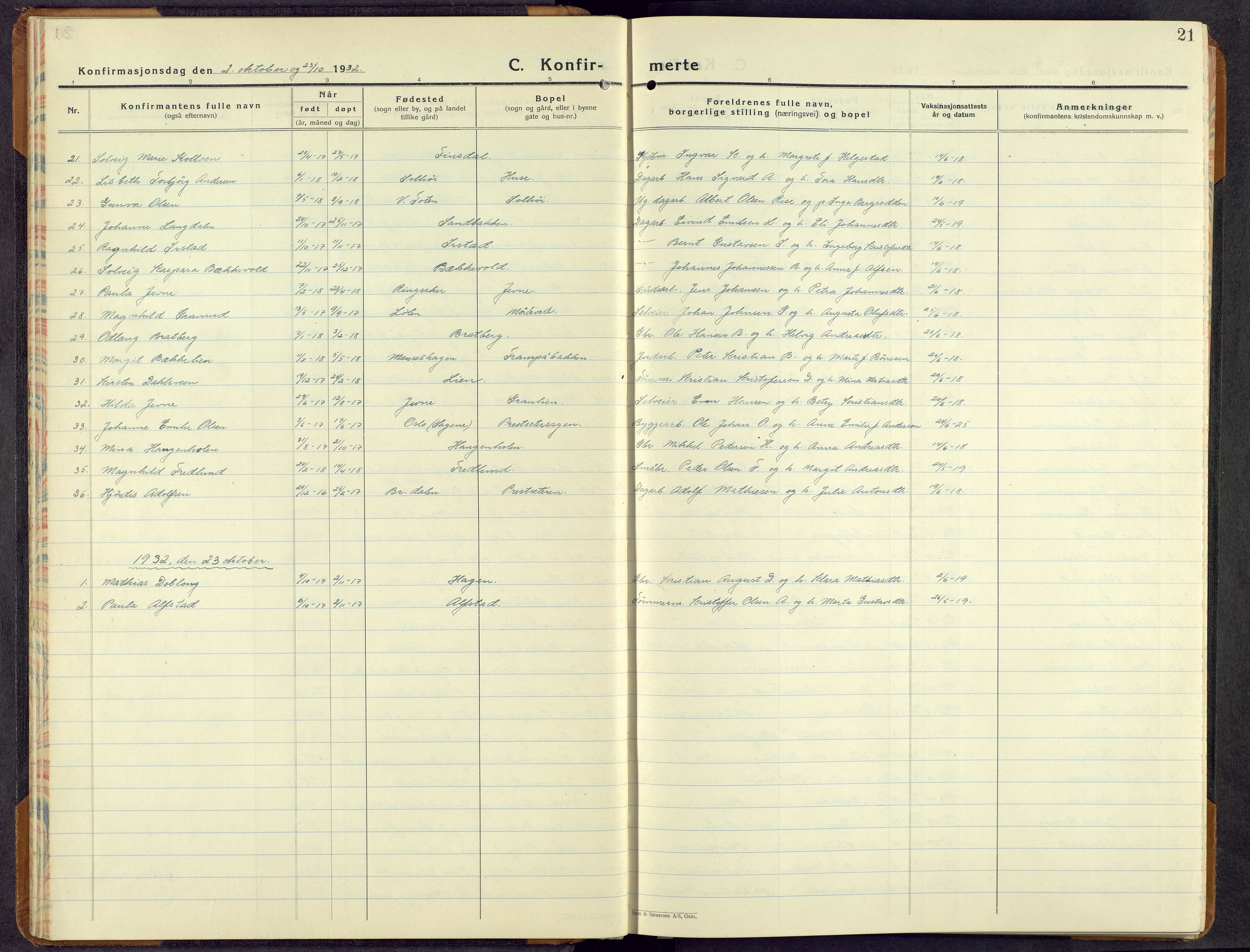 Furnes prestekontor, AV/SAH-PREST-012/L/La/L0004: Parish register (copy) no. 4, 1926-1970, p. 20b-21a