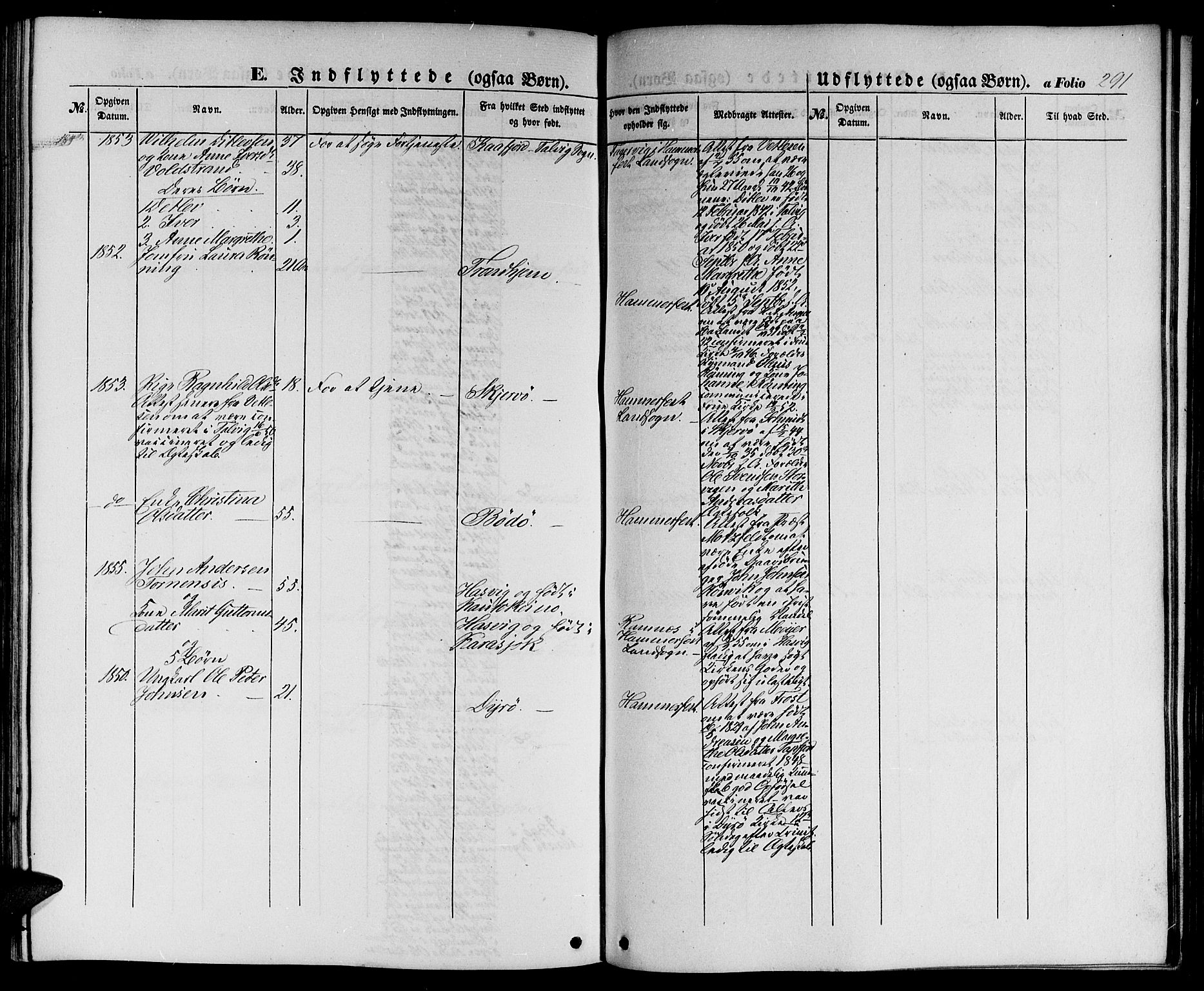 Hammerfest sokneprestkontor, SATØ/S-1347/H/Hb/L0002.klokk: Parish register (copy) no. 2, 1851-1861, p. 291